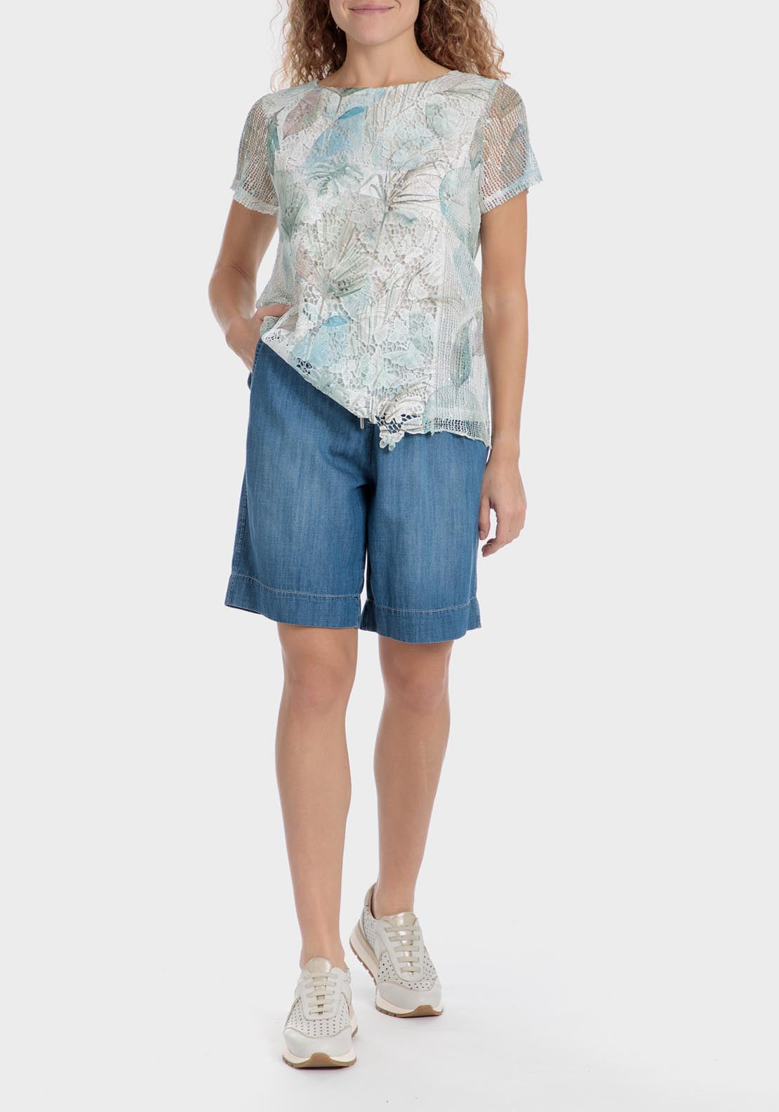 Punt Roma Mesh Printed T-Shirt - Green 3 Shaws Department Stores