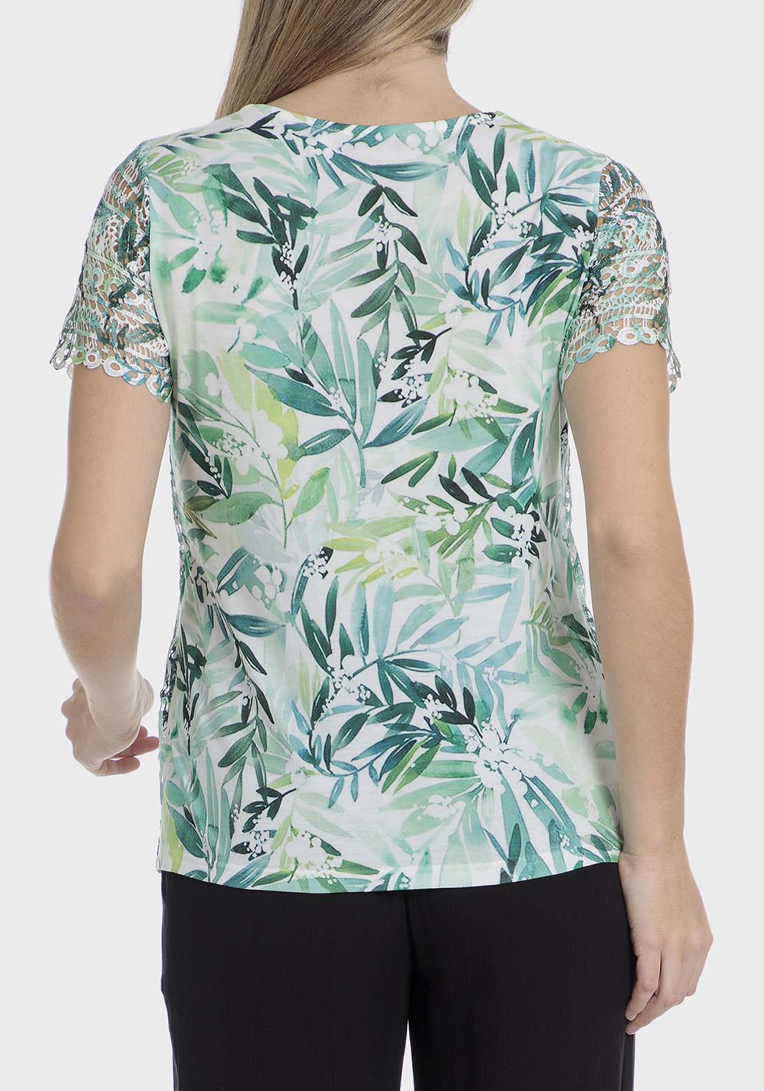 Punt Roma Printed crochet t-shirt - Green 2 Shaws Department Stores