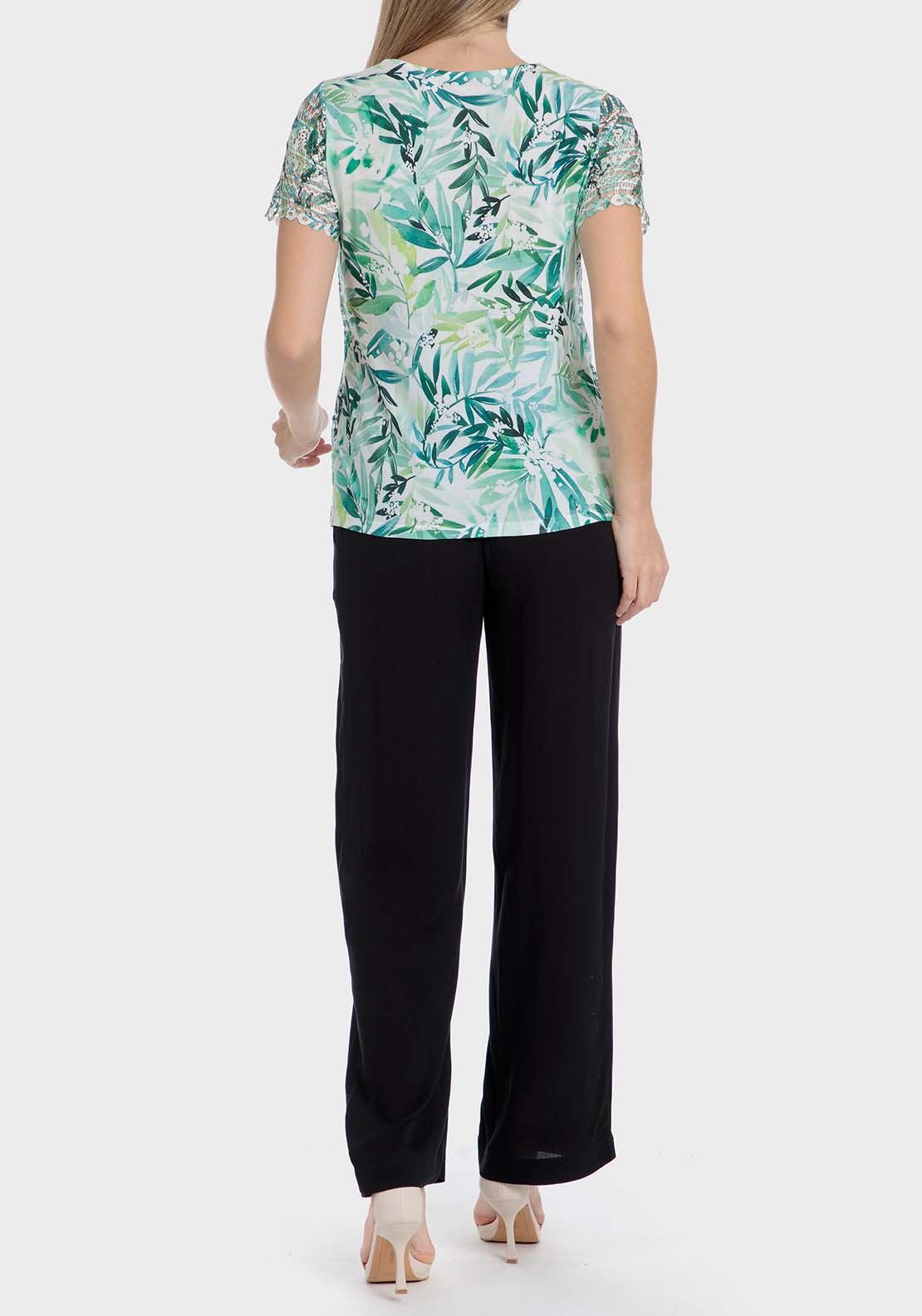 Punt Roma Printed crochet t-shirt - Green 4 Shaws Department Stores