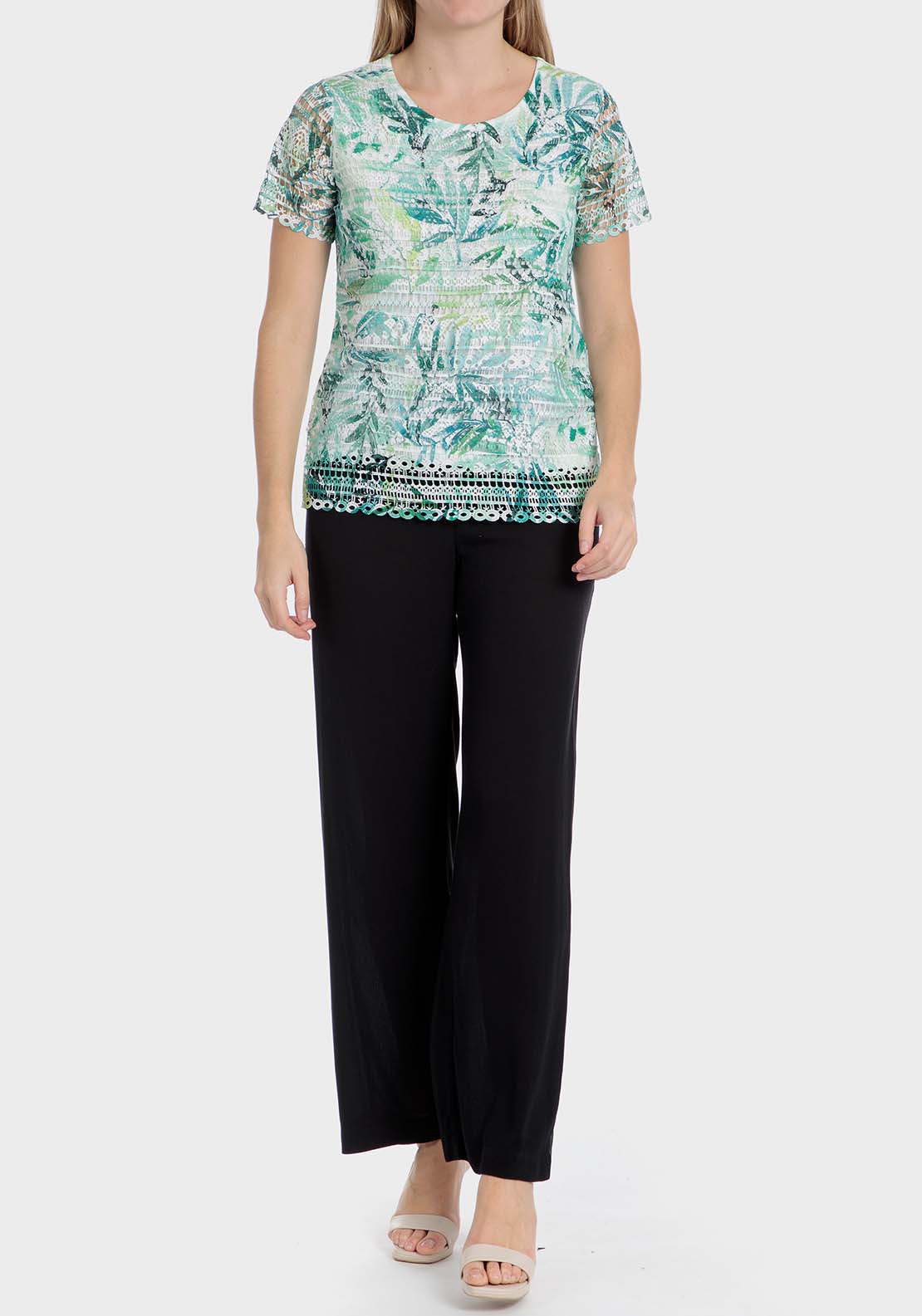 Punt Roma Printed crochet t-shirt - Green 3 Shaws Department Stores