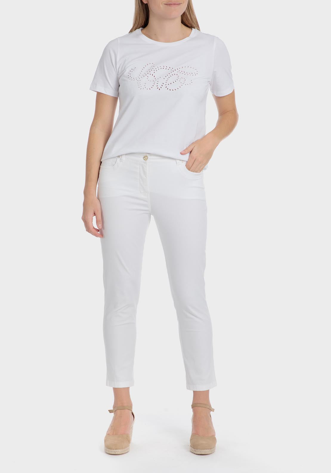 Punt Roma Embroidered T-Shirt - White 3 Shaws Department Stores