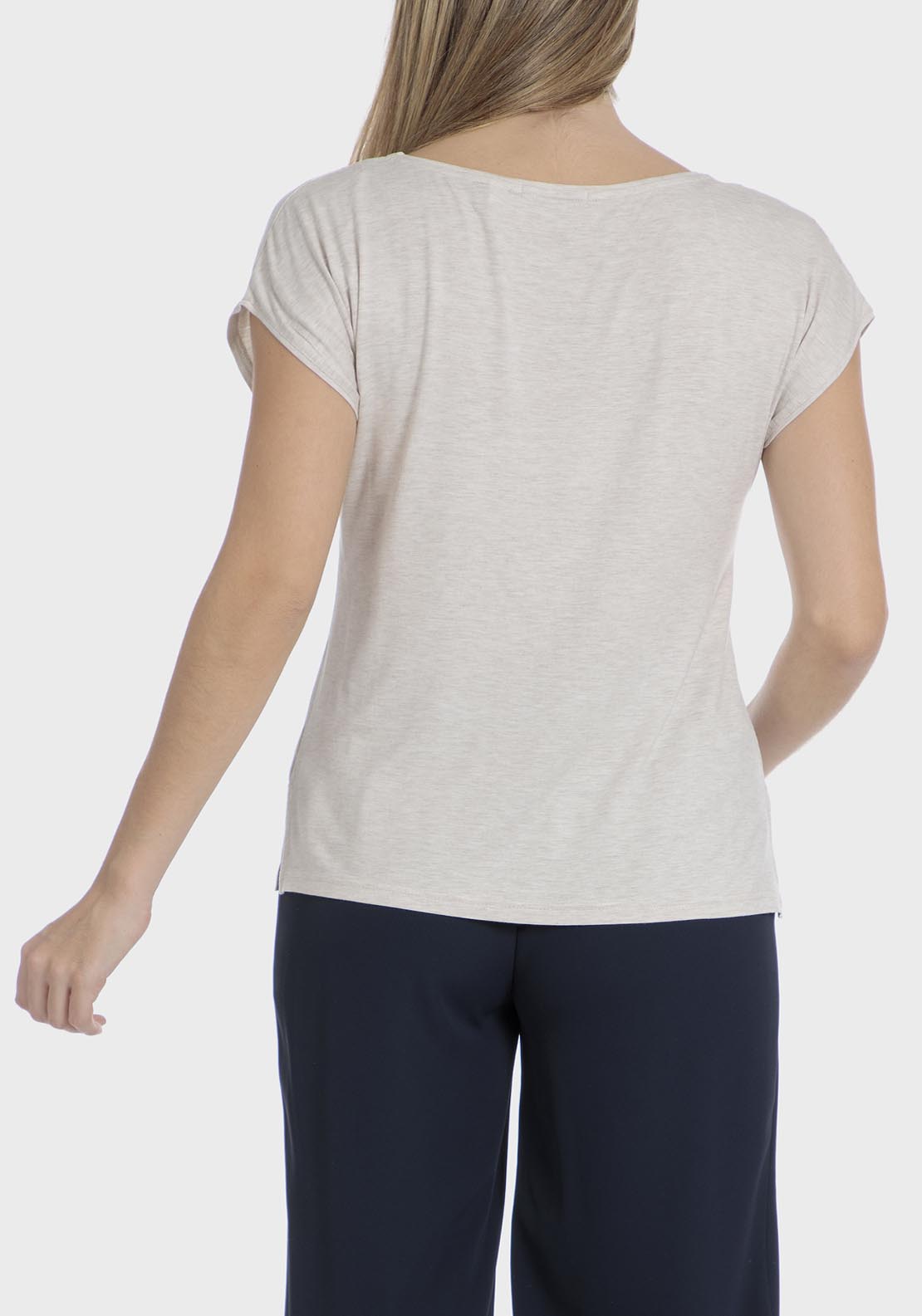 Punt Roma Sequins Embroidered T-Shirt - Beige / Grey 2 Shaws Department Stores