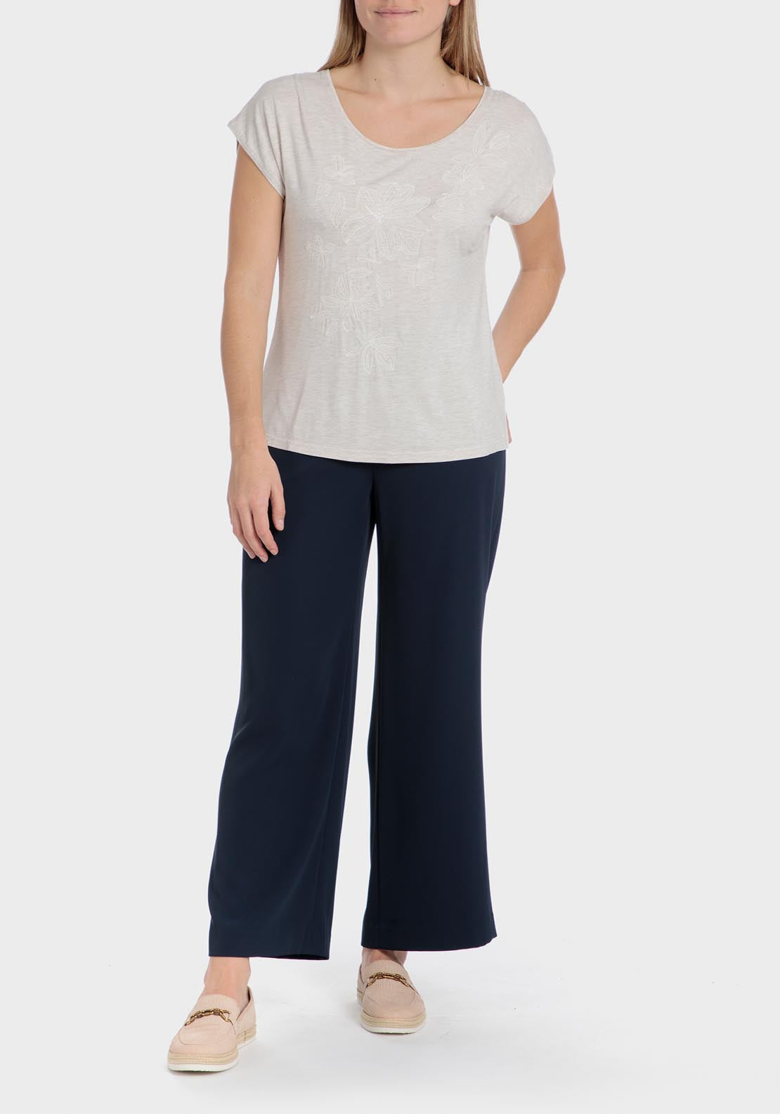 Punt Roma Sequins Embroidered T-Shirt - Beige / Grey 3 Shaws Department Stores