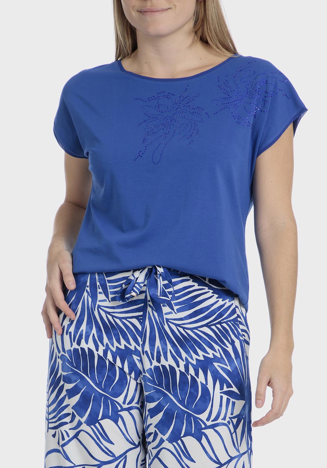 Punt Roma Floral Rhinestone T-Shirt - Blue 1 Shaws Department Stores