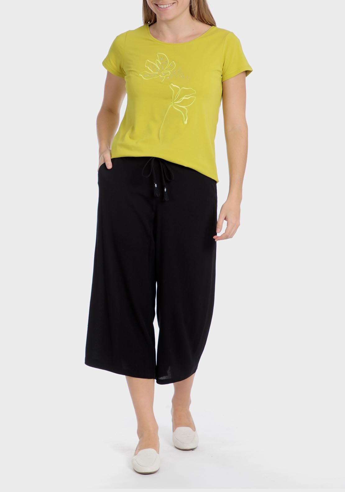 Punt Roma Floral Embroidered T-Shirt - Yellow 3 Shaws Department Stores