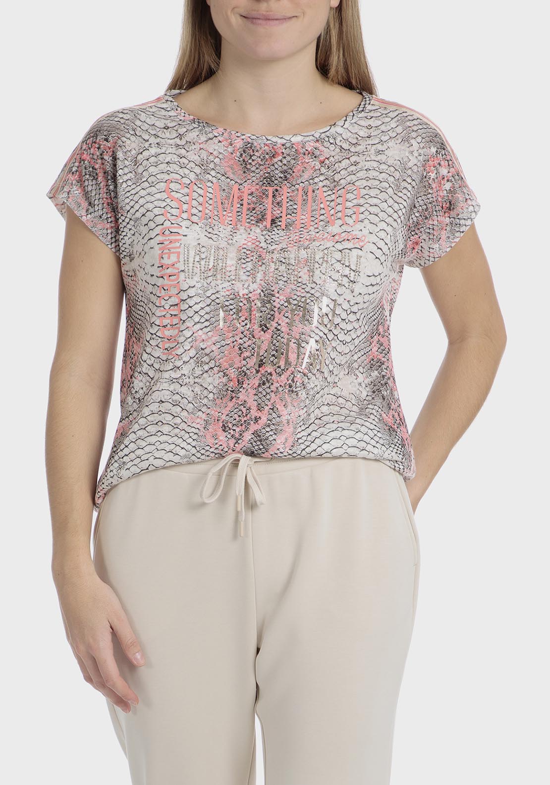 Punt Roma Sports Printed T-Shirt - Beige 1 Shaws Department Stores
