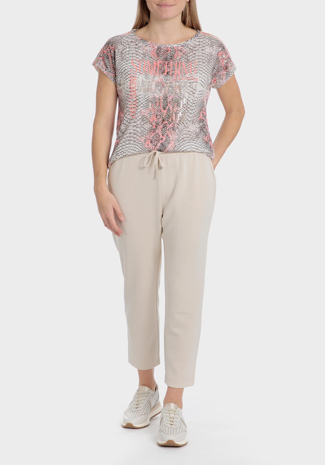 Punt Roma Sports Printed T-Shirt - Beige 2 Shaws Department Stores