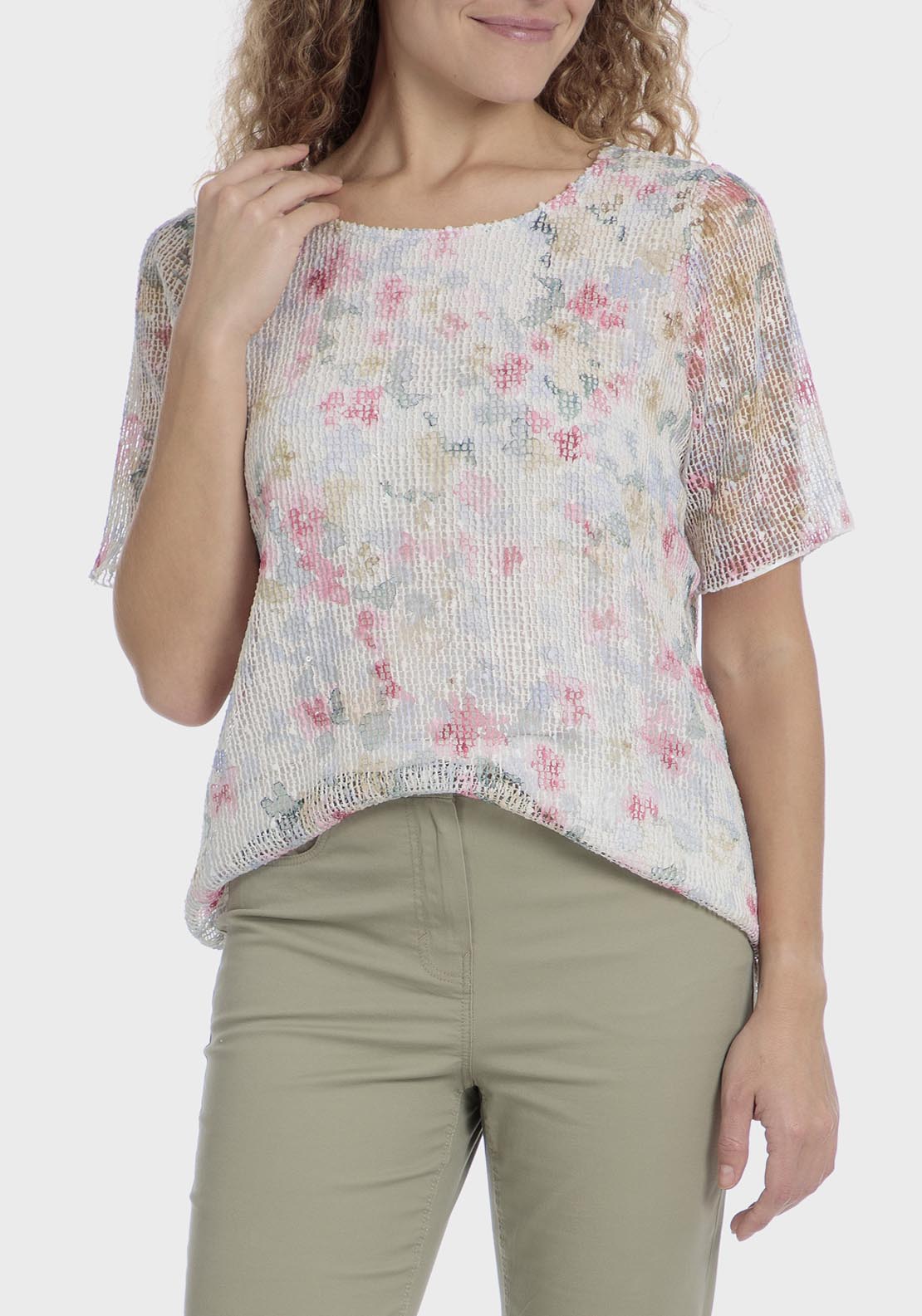Punt Roma Mesh Printed T-Shirt - White 1 Shaws Department Stores