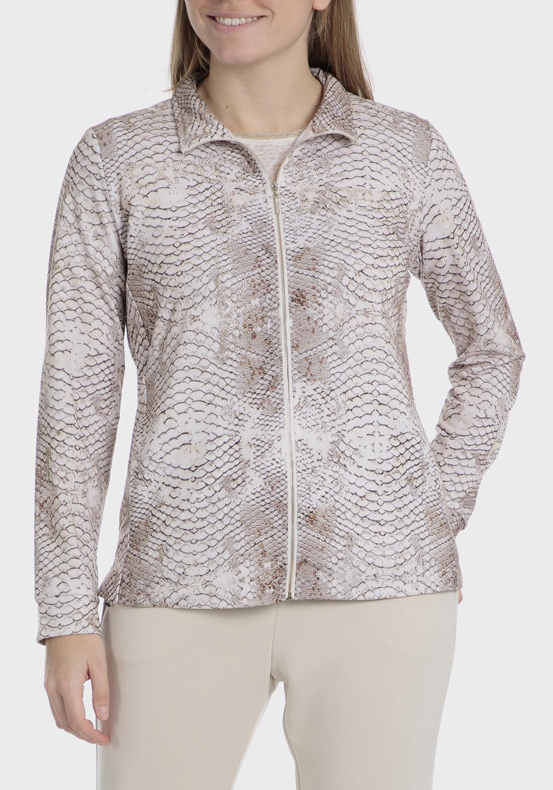 Punt Roma Printed Sports Jacket - Beige 1 Shaws Department Stores