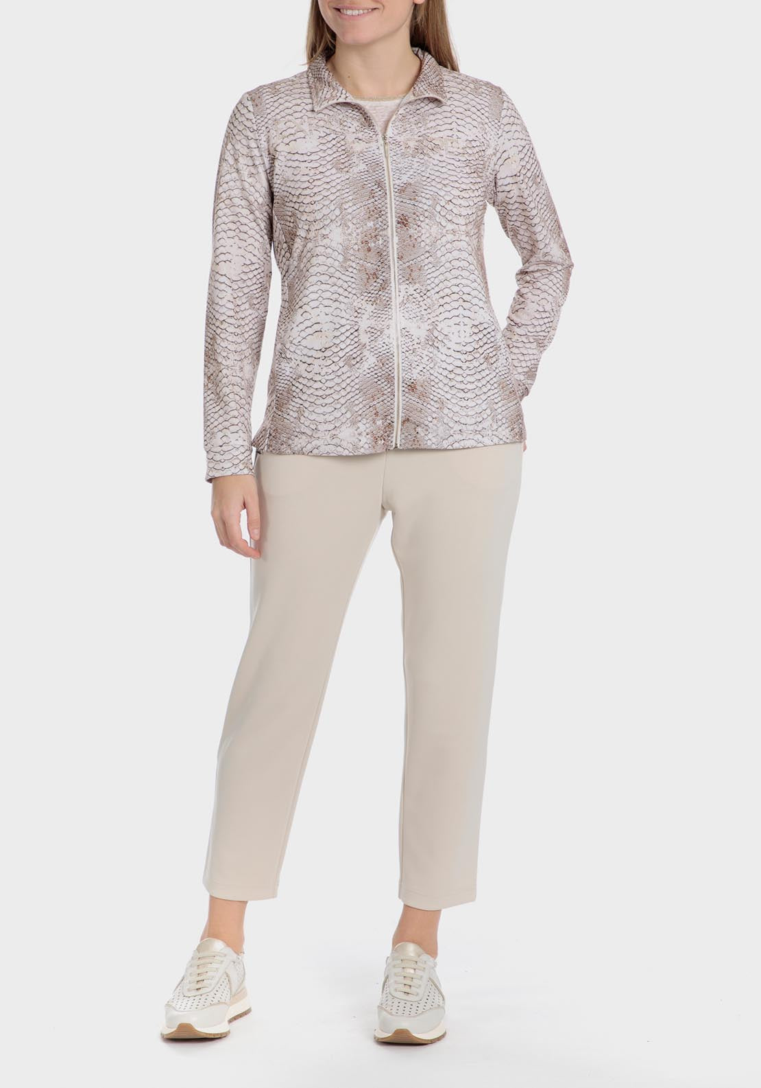 Punt Roma Printed Sports Jacket - Beige 3 Shaws Department Stores