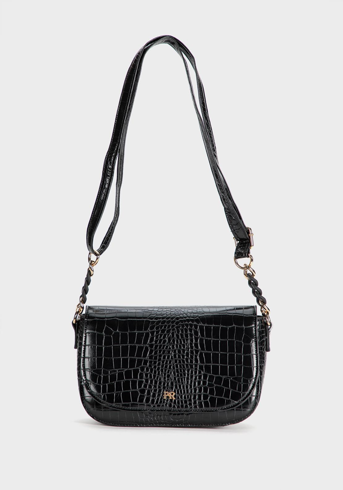 Punt Roma Crocodile Shoulder Bag - Black 1 Shaws Department Stores