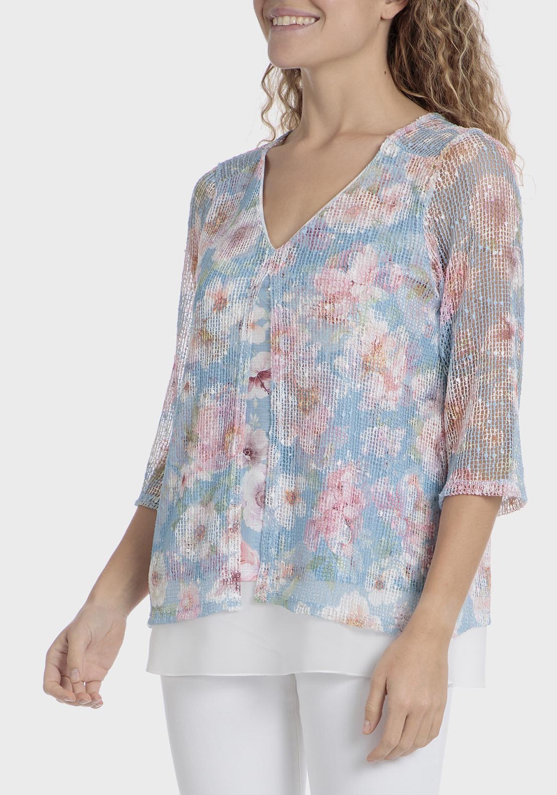 Punt Roma Mesh Faux Twinset - Blue 1 Shaws Department Stores