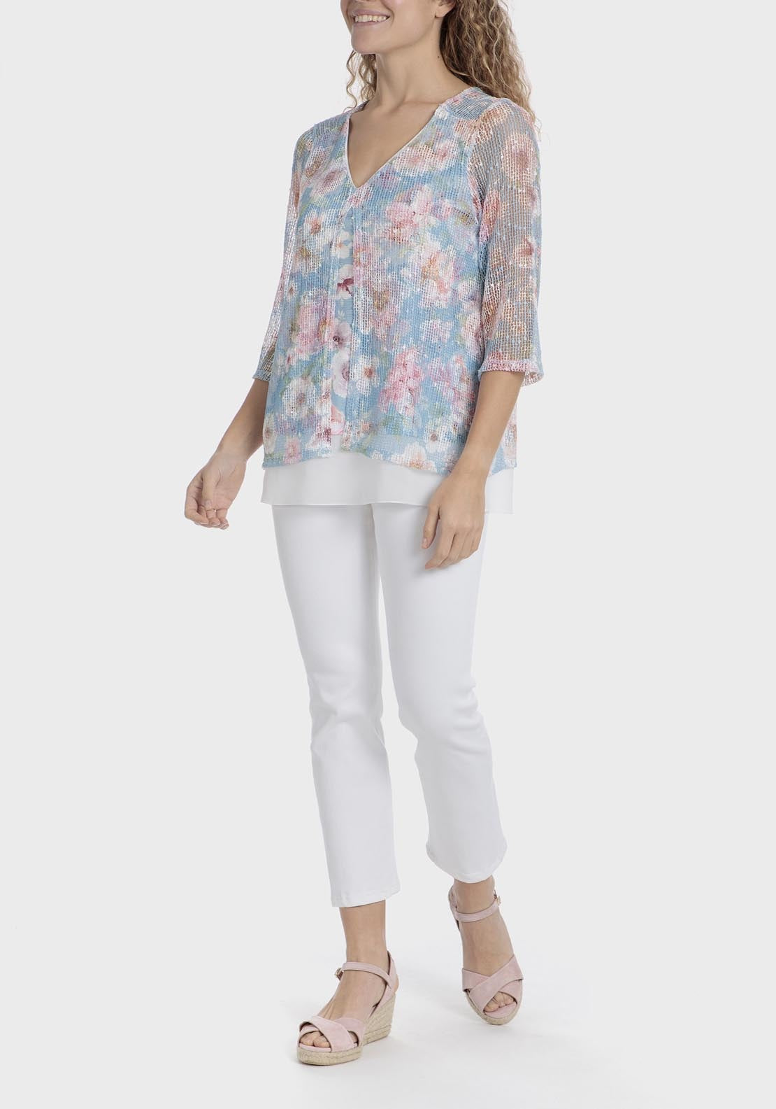 Punt Roma Mesh Faux Twinset - Blue 3 Shaws Department Stores