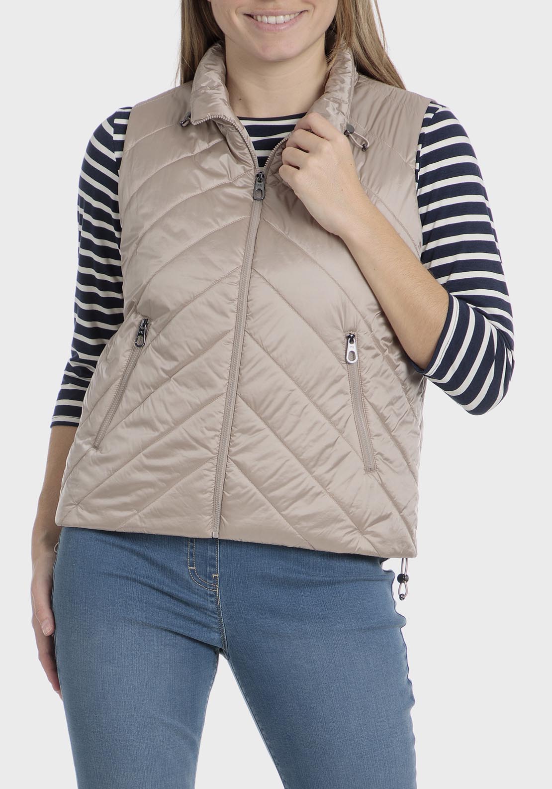 Punt Roma Padded Waistcoat - Beige 1 Shaws Department Stores
