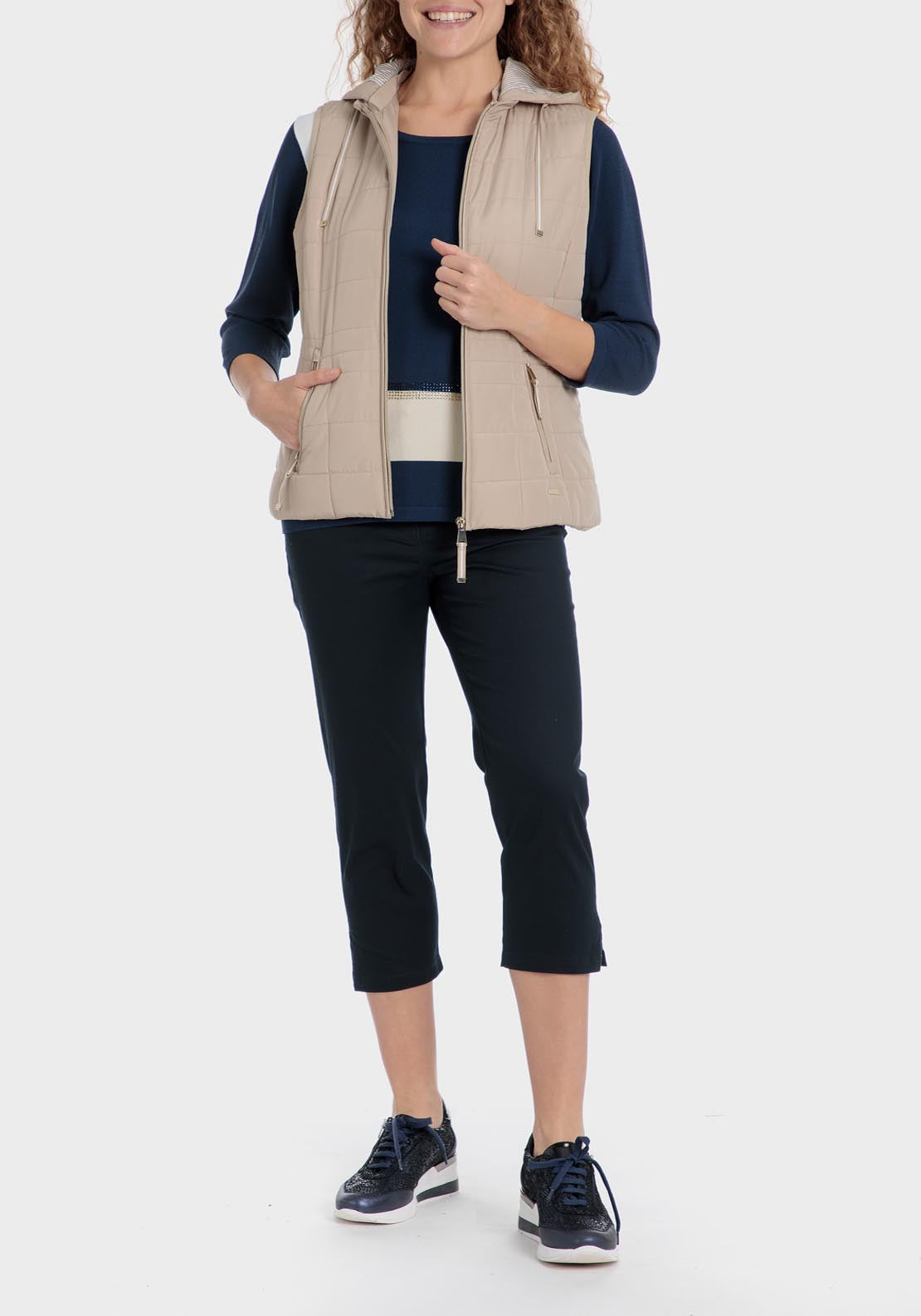 Punt Roma Hooded Waistcoat - Beige / Camel 3 Shaws Department Stores