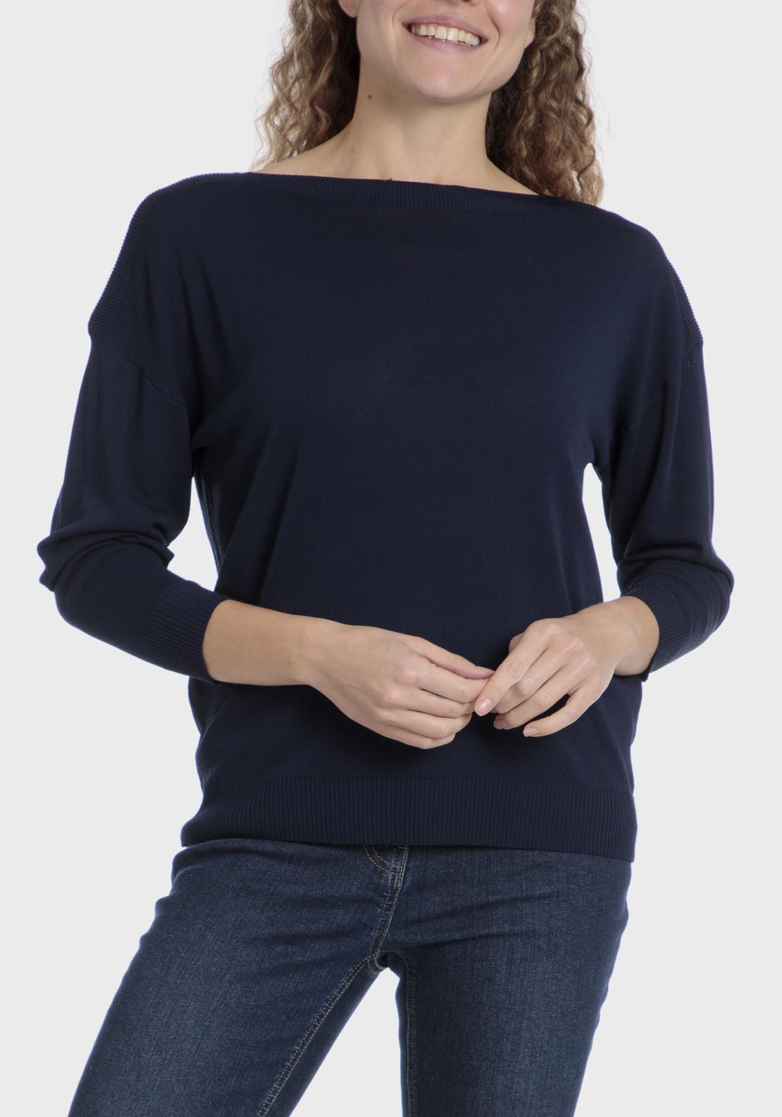 Punt Roma Basic Sweater - Blue / Navy 1 Shaws Department Stores