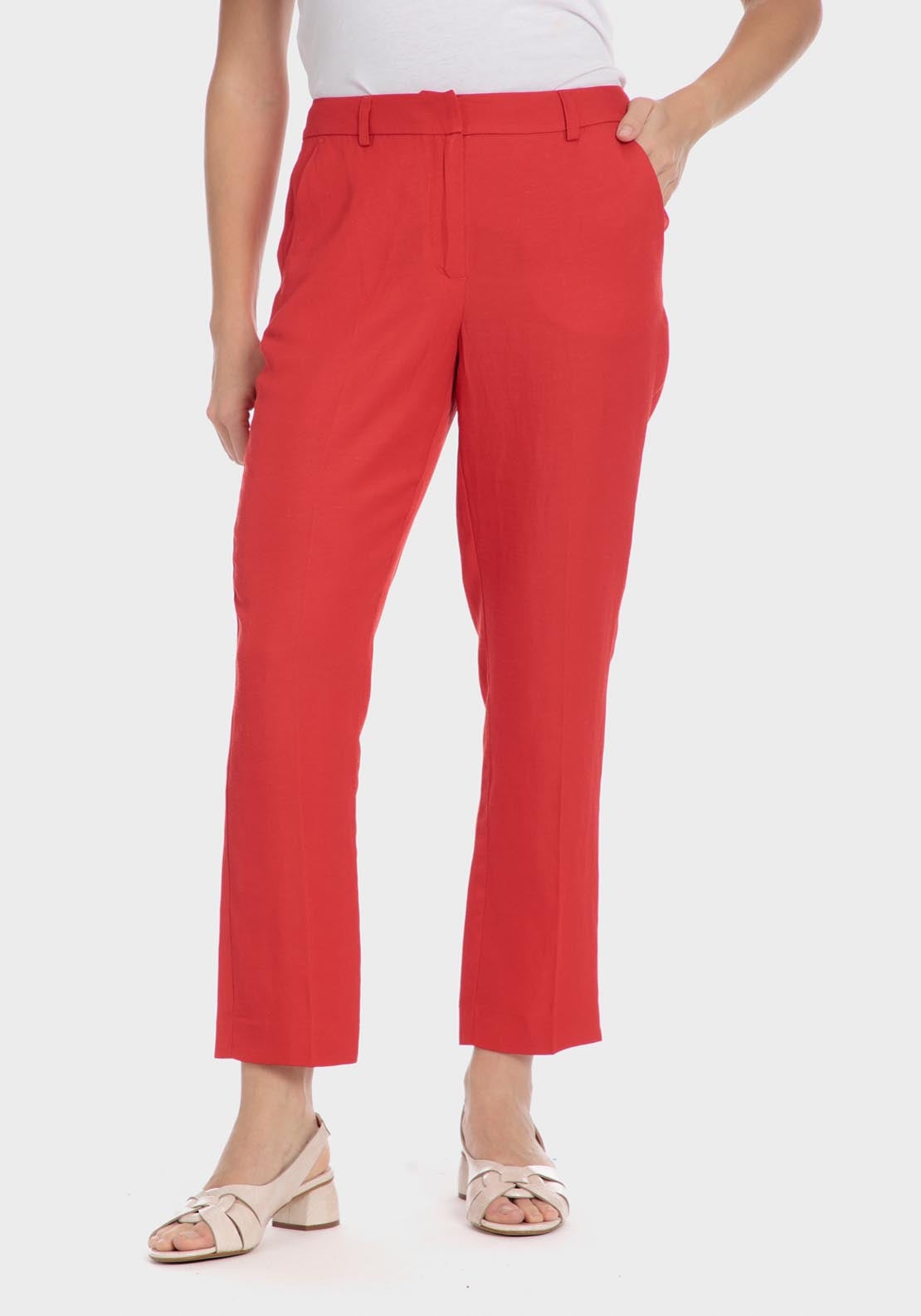 Punt Roma Linen Blend Trousers - Red 1 Shaws Department Stores