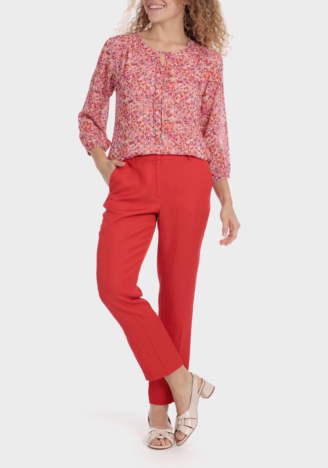 Punt Roma Linen Blend Trousers - Red 3 Shaws Department Stores