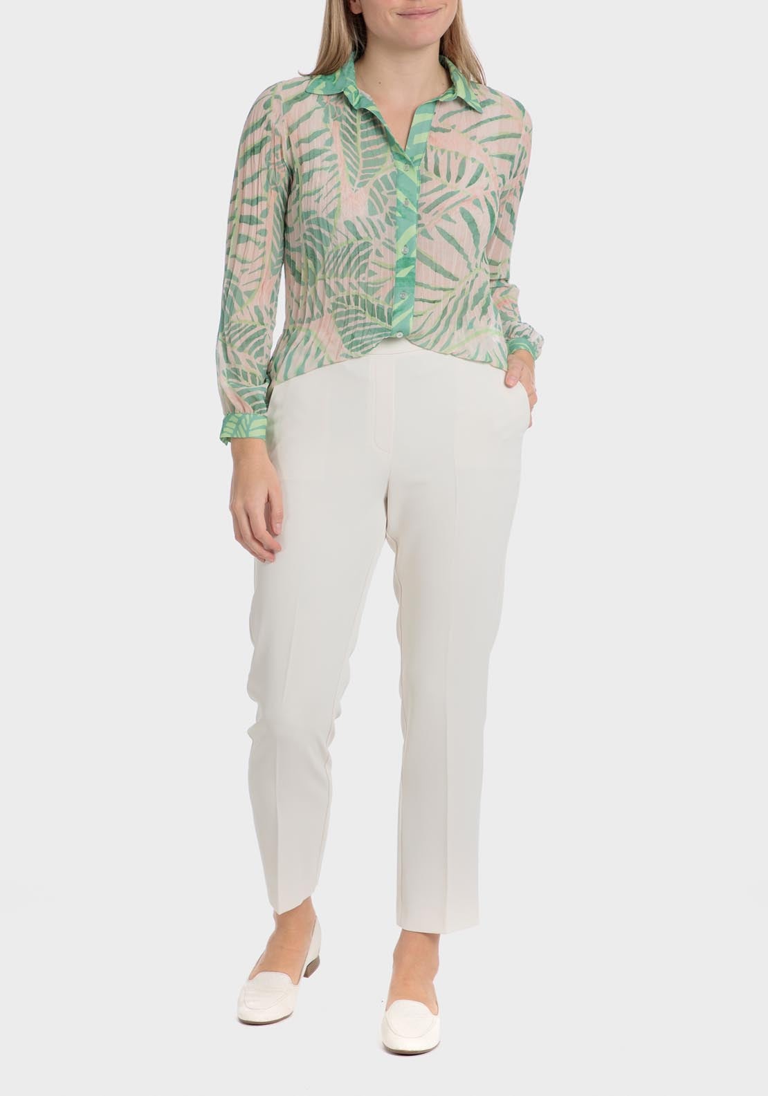 Punt Roma Trousers With Elastic waist - Beige 3 Shaws Department Stores