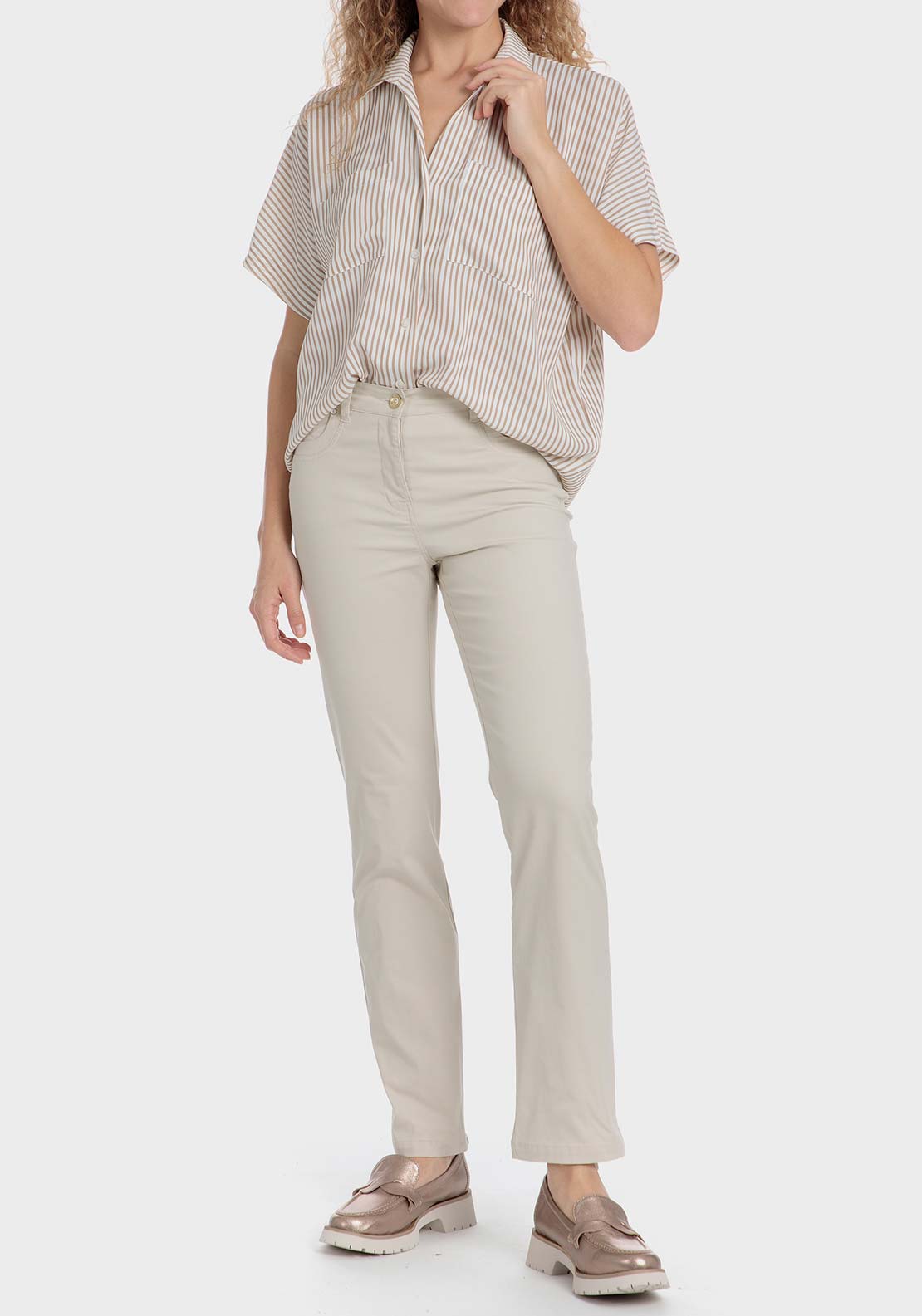 Punt Roma Cotton trousers with elastic - Sand 3 Shaws Department Stores