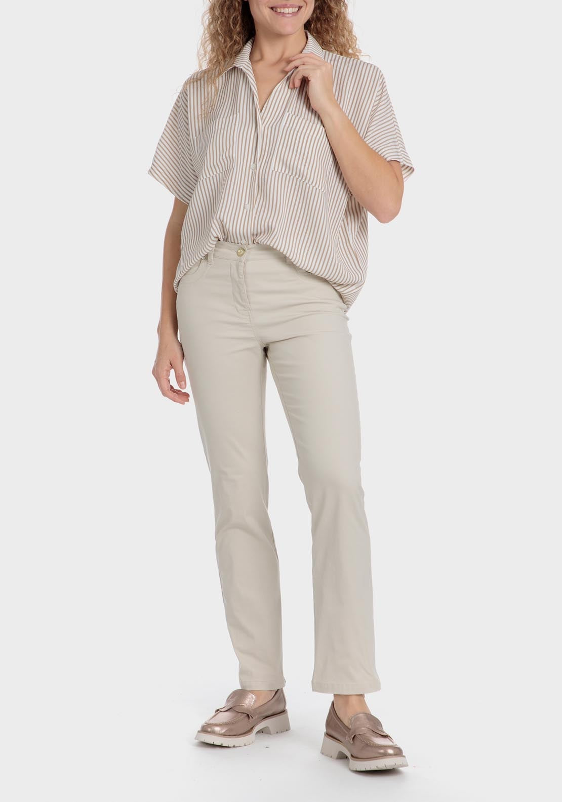Punt Roma Cotton trousers with elastic - Sand 8 Shaws Department Stores