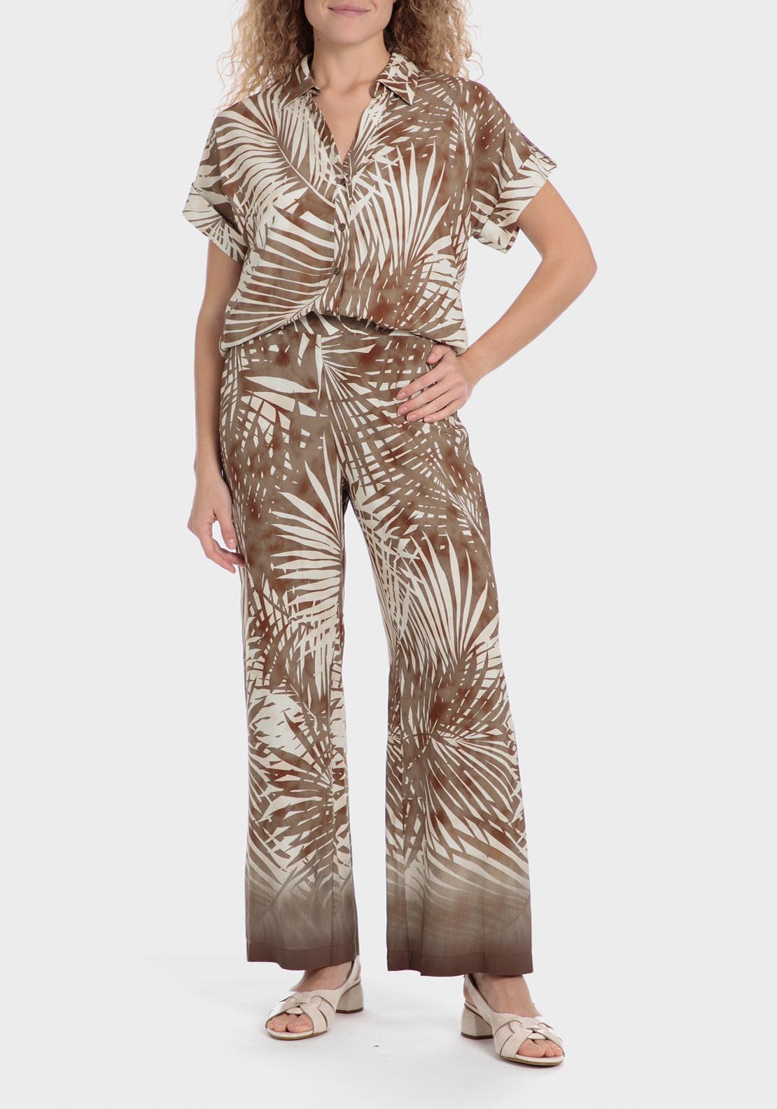 Punt Roma Tropical Print Trousers - Brown 2 Shaws Department Stores