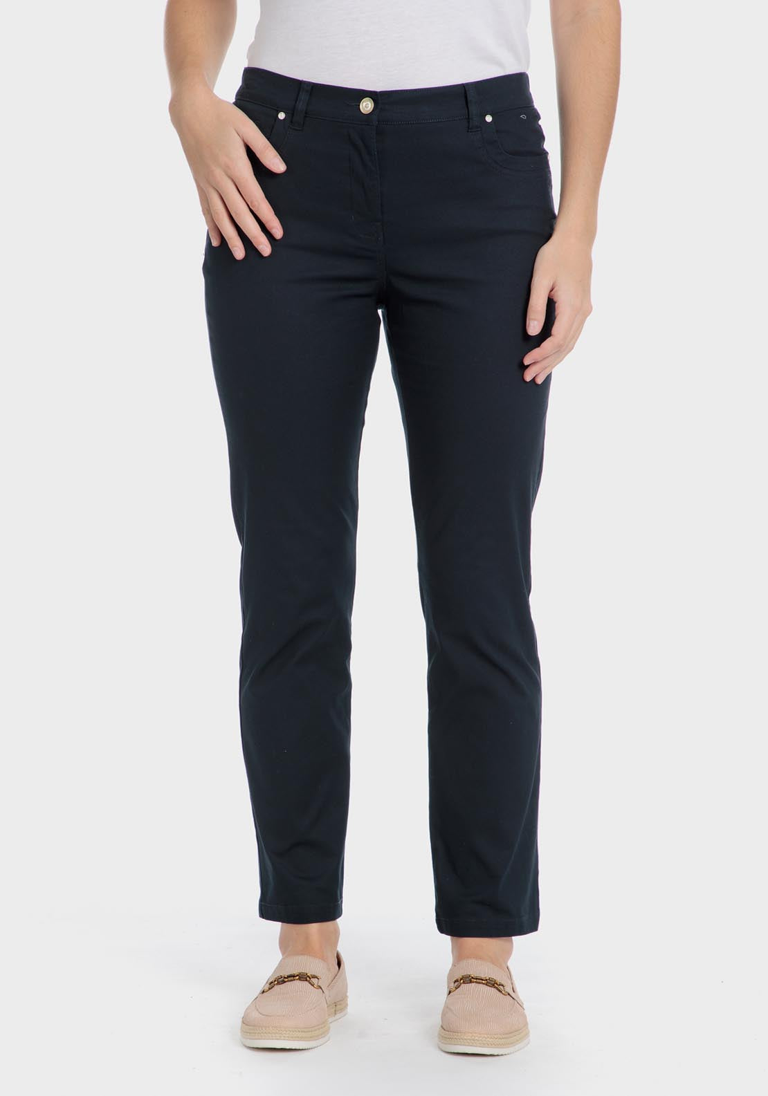 Punt Roma Cotton trousers with elastic - Blue / Navy 7 Shaws Department Stores