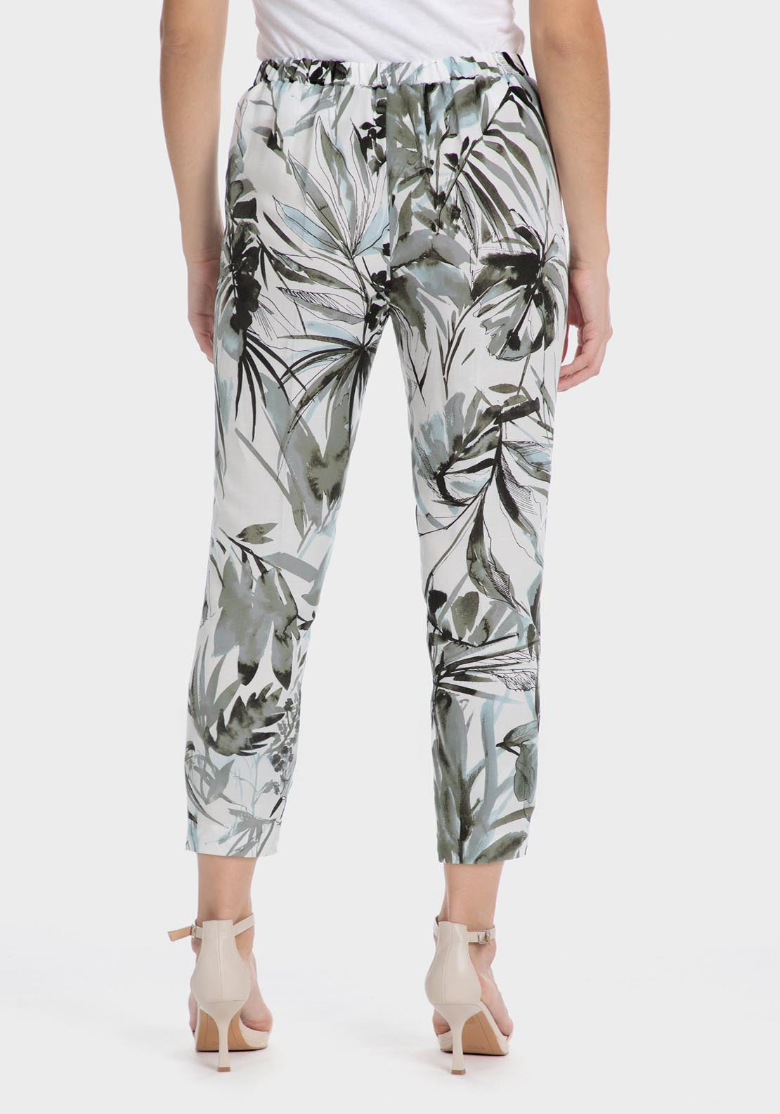 Punt Roma Printed Linen Trousers - Green 2 Shaws Department Stores