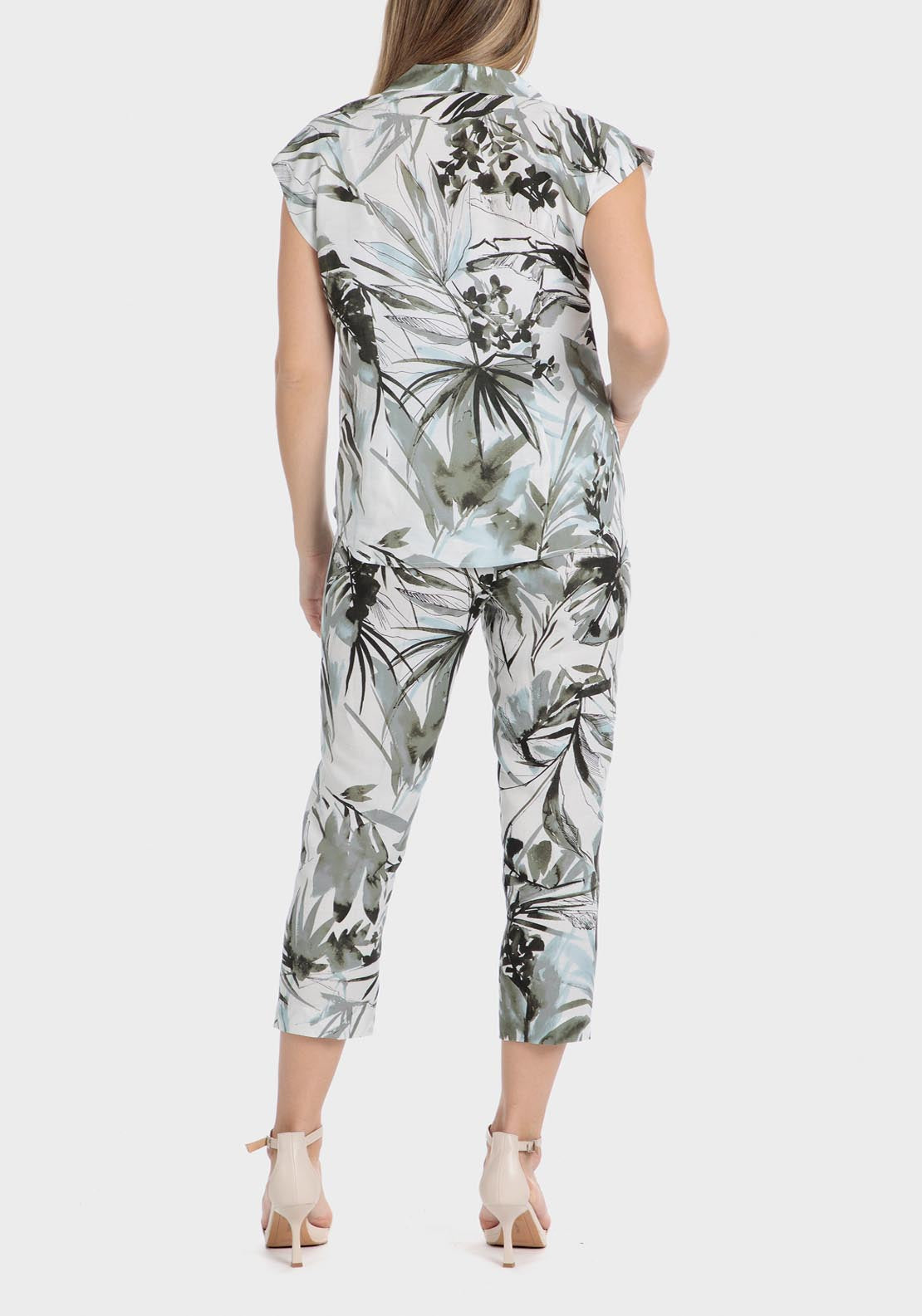 Punt Roma Printed Linen Trousers - Green 4 Shaws Department Stores