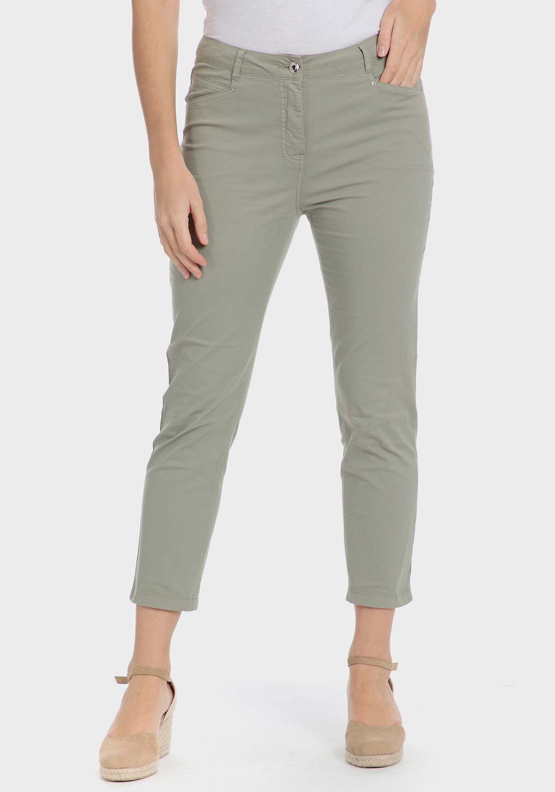 Punt Roma Cotton crop trousers - Green 1 Shaws Department Stores