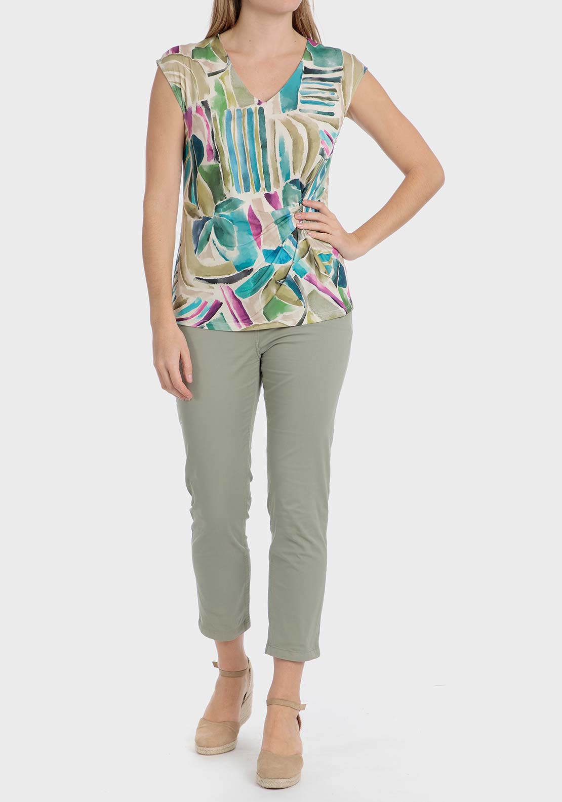 Punt Roma Cotton crop trousers - Green 3 Shaws Department Stores