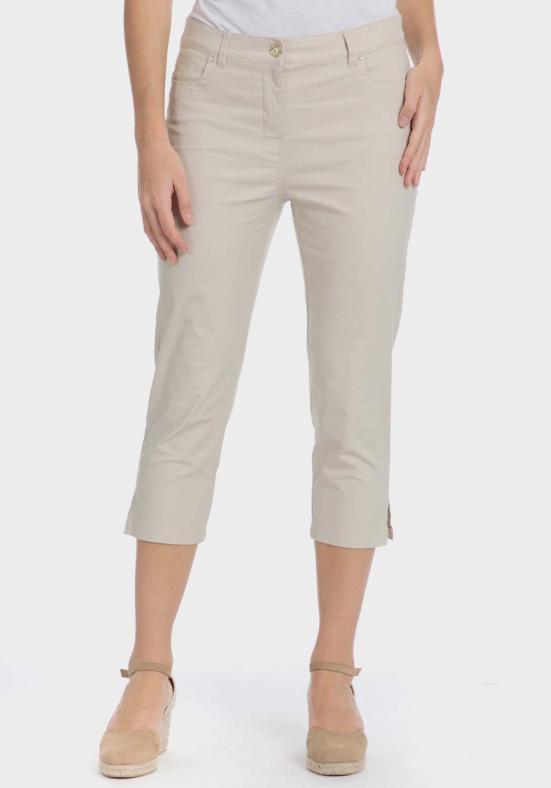 Punt Roma Cotton crop trousers - Sand 1 Shaws Department Stores