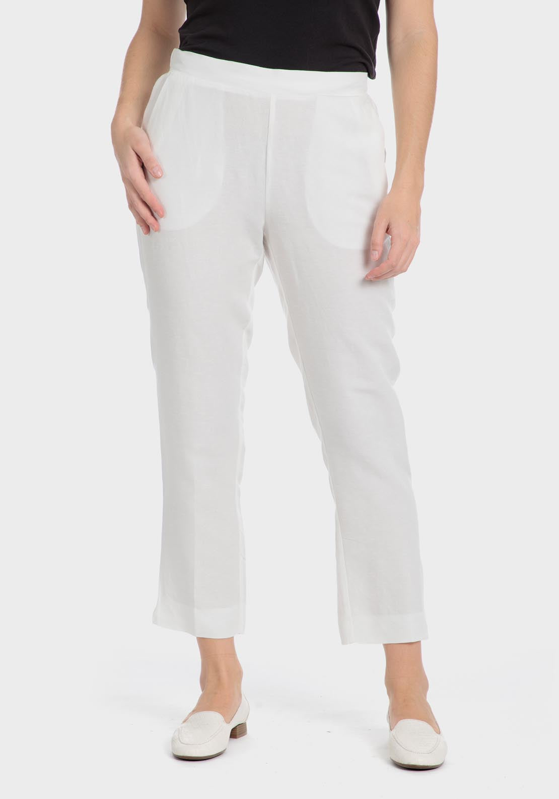 Punt Roma White Linen Trousers - White 3 Shaws Department Stores