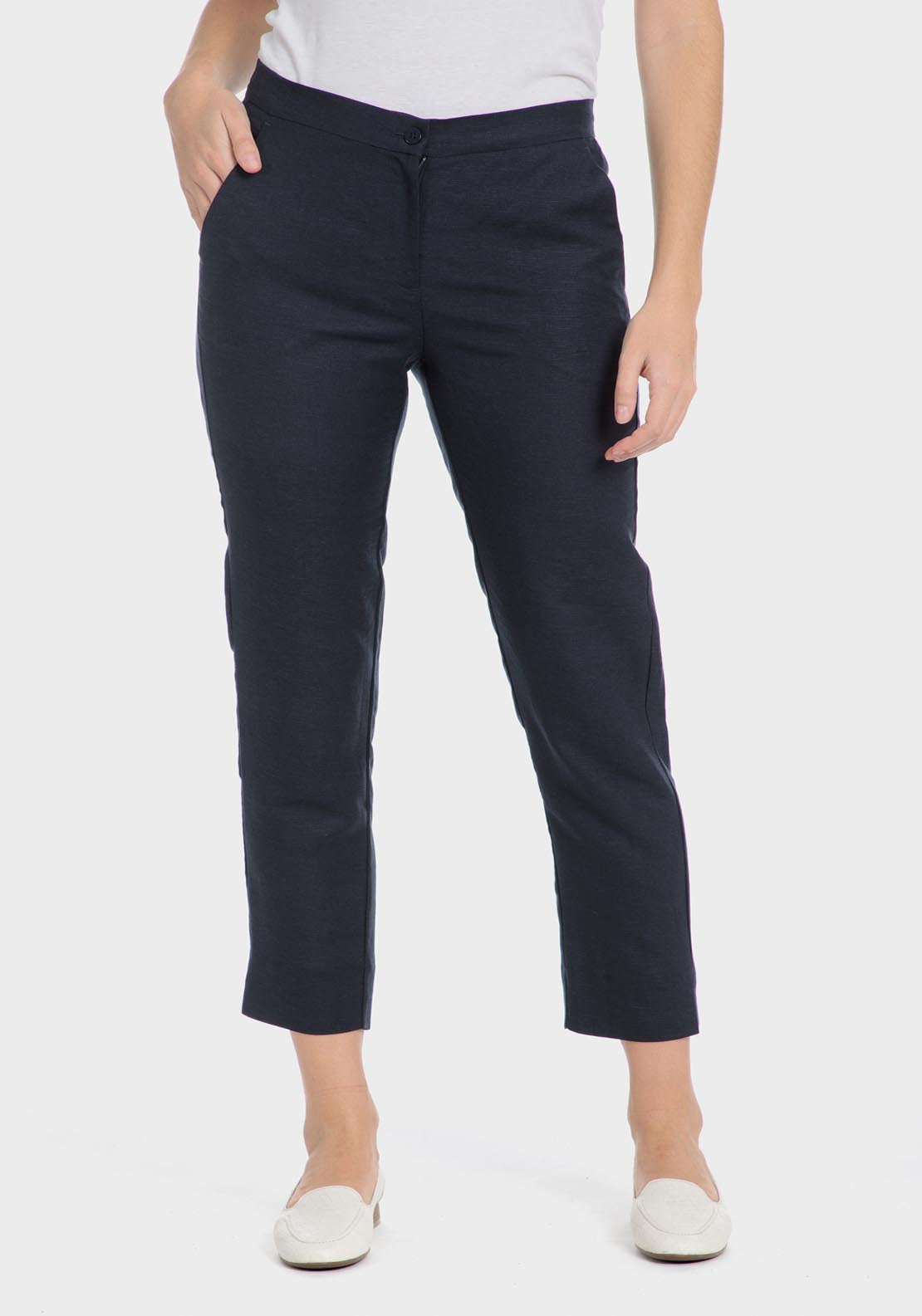 Punt Roma Linen Trousers - Blue / Navy 1 Shaws Department Stores