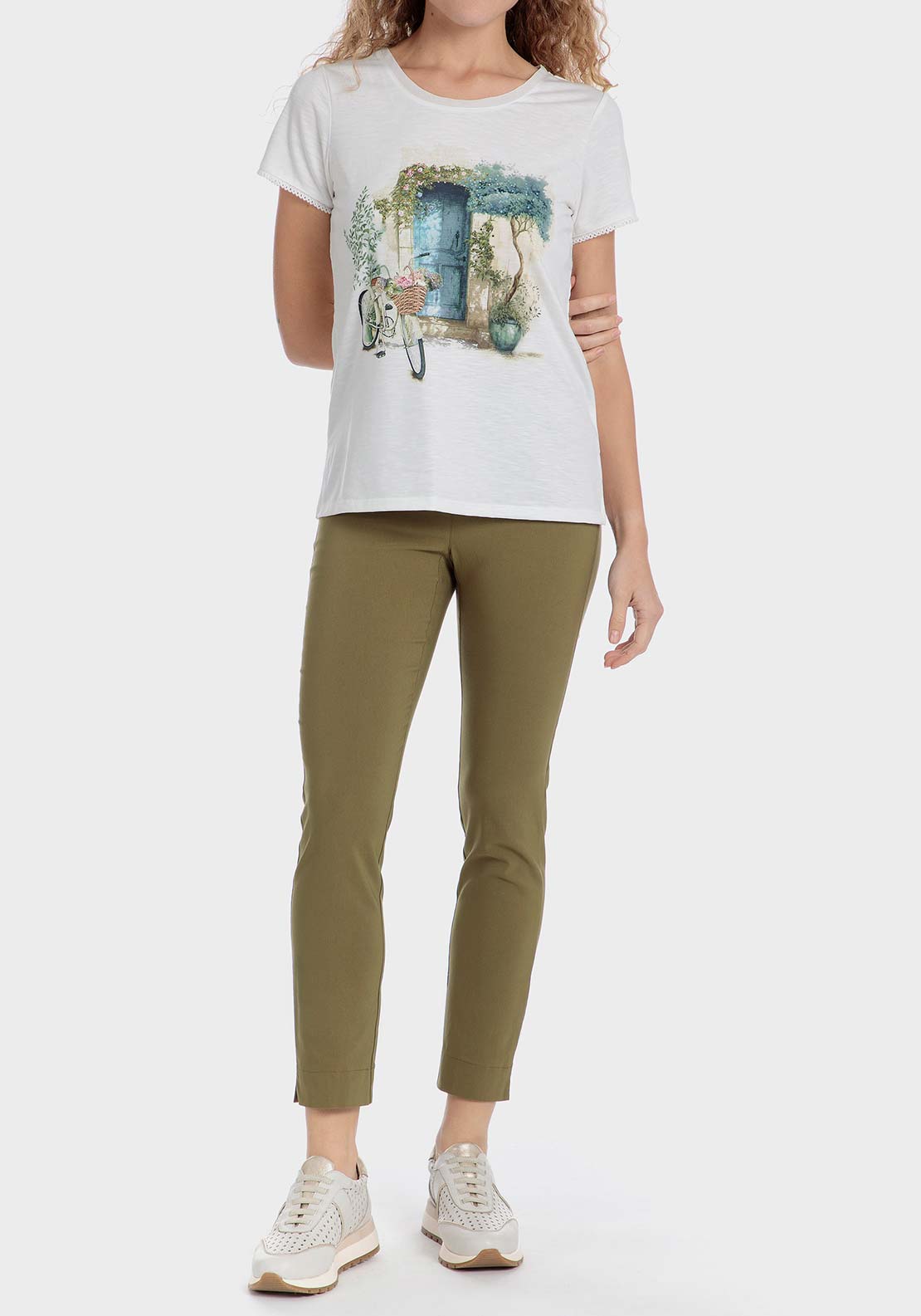 Punt Roma Capri trousers - White / Green 3 Shaws Department Stores