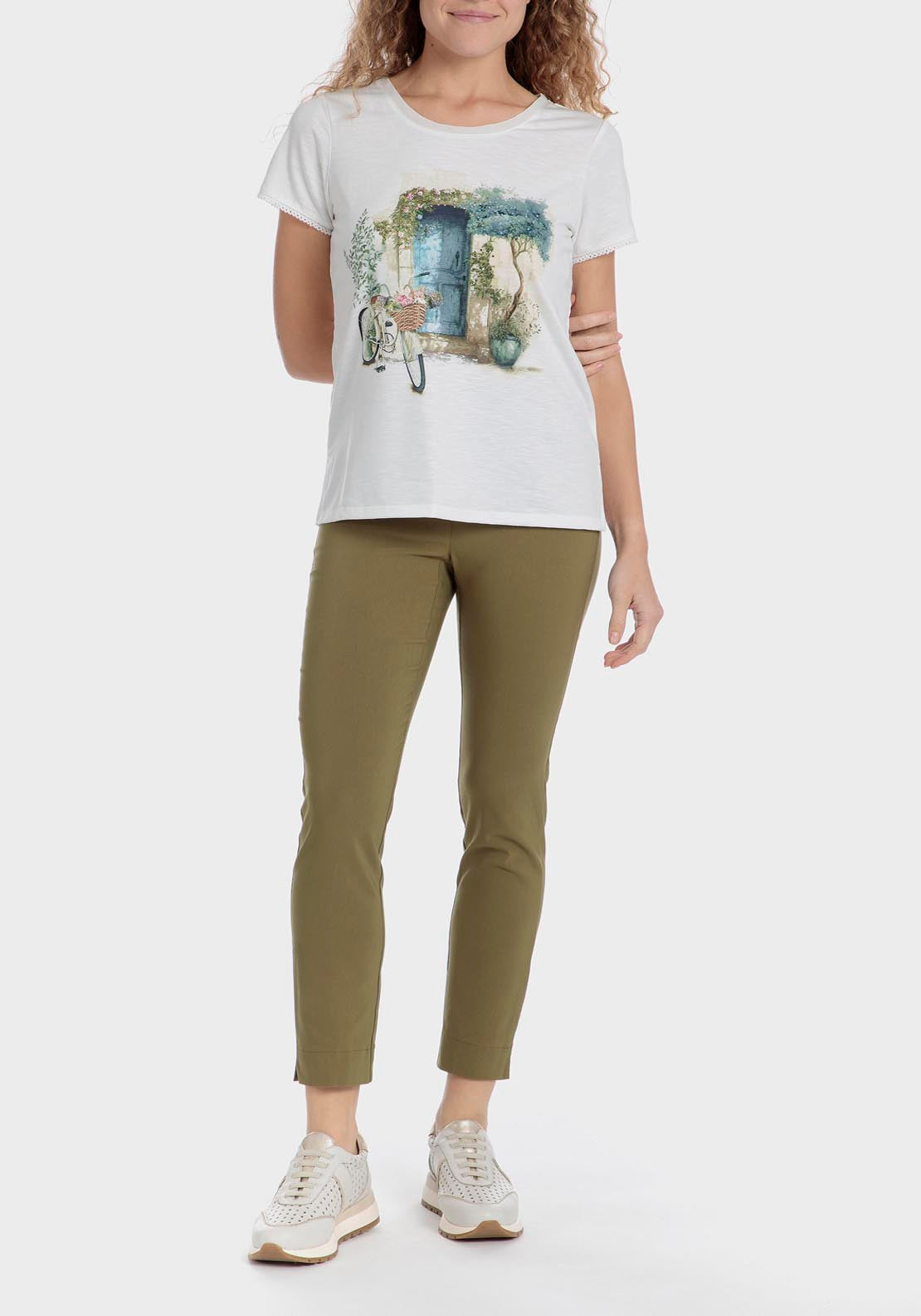 Punt Roma Capri trousers - White / Green 8 Shaws Department Stores