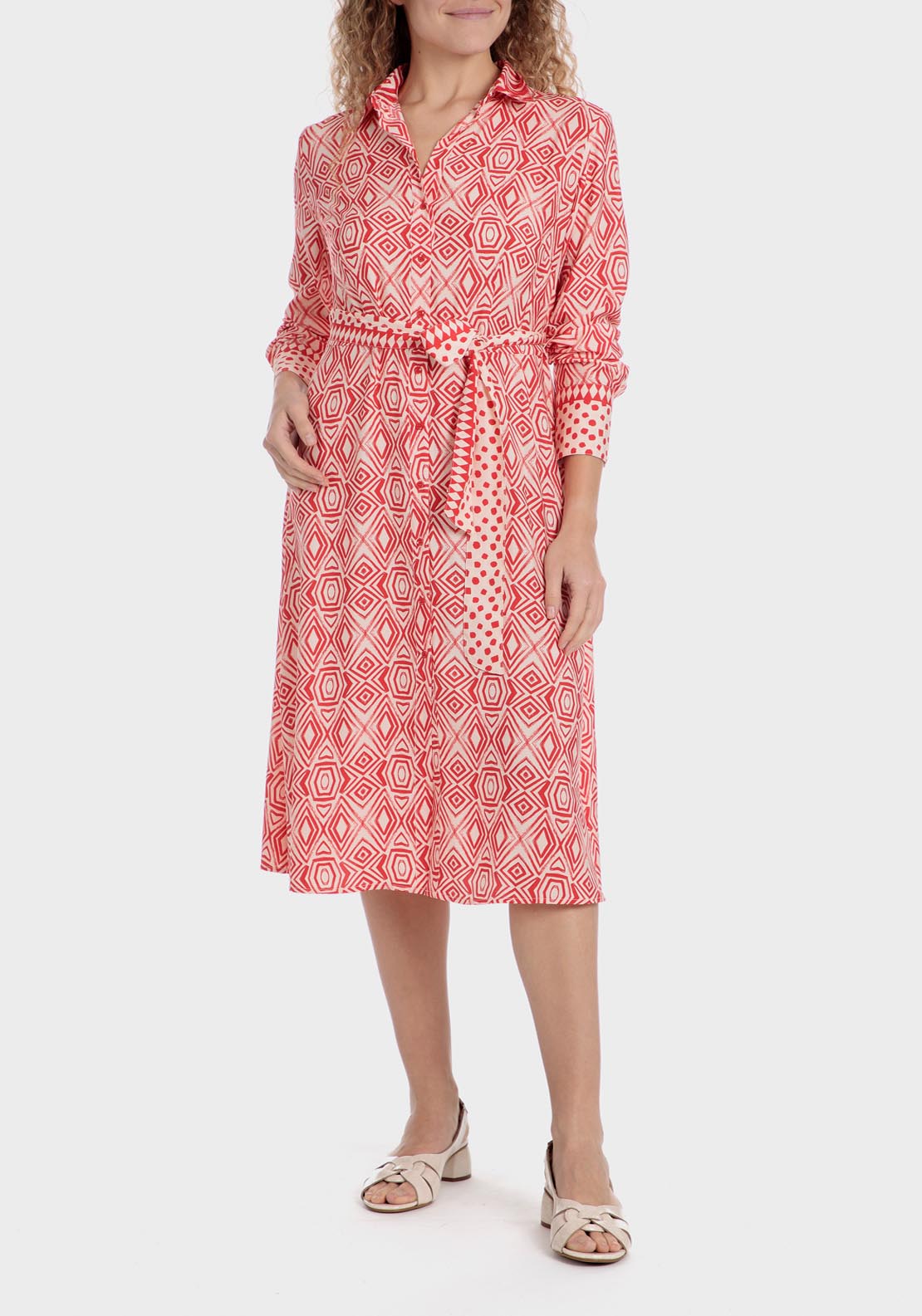 Punt Roma Geometric Print Dress - Red 1 Shaws Department Stores