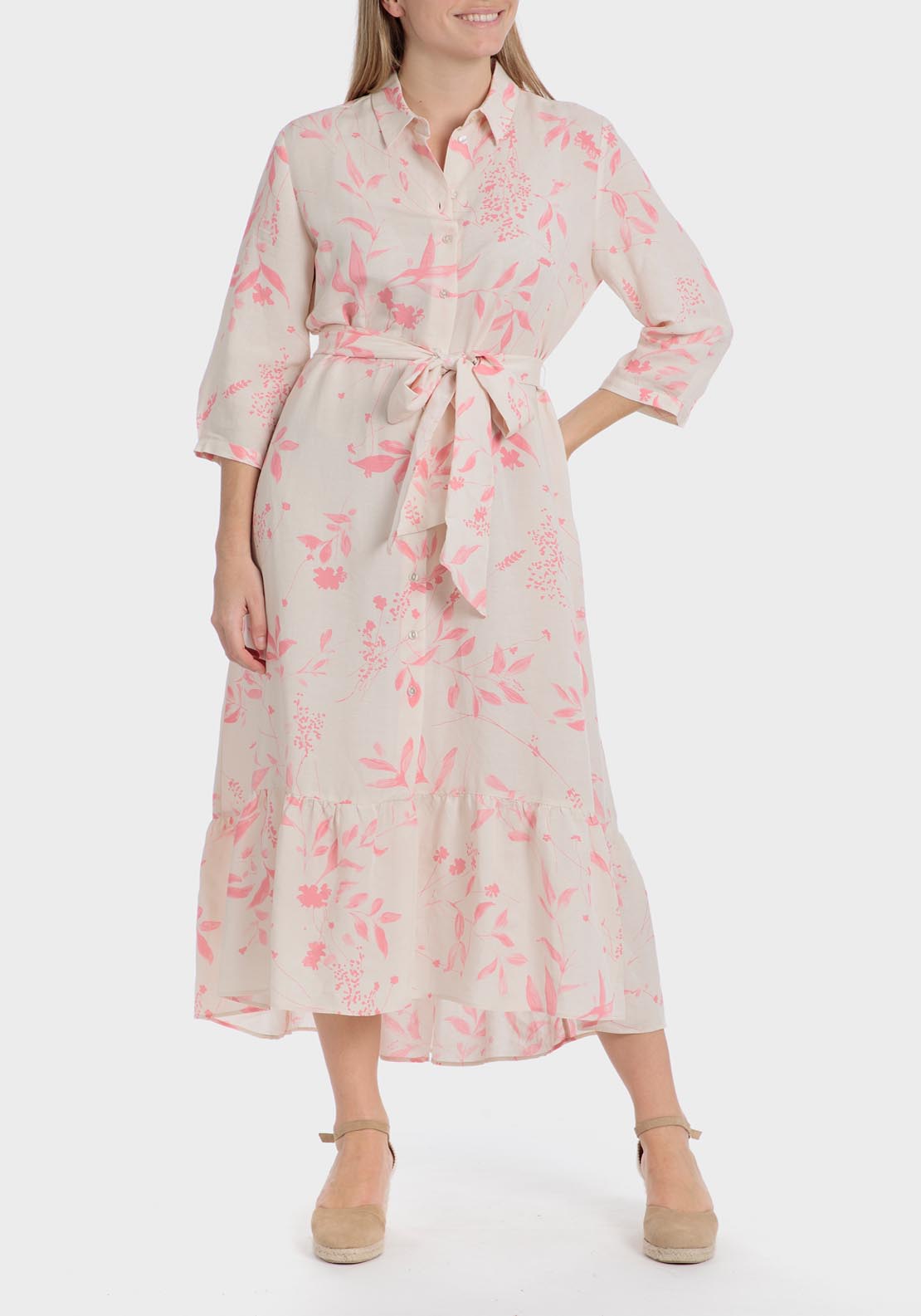 Punt Roma Long floral dress printed dress. - Pink 3 Shaws Department Stores