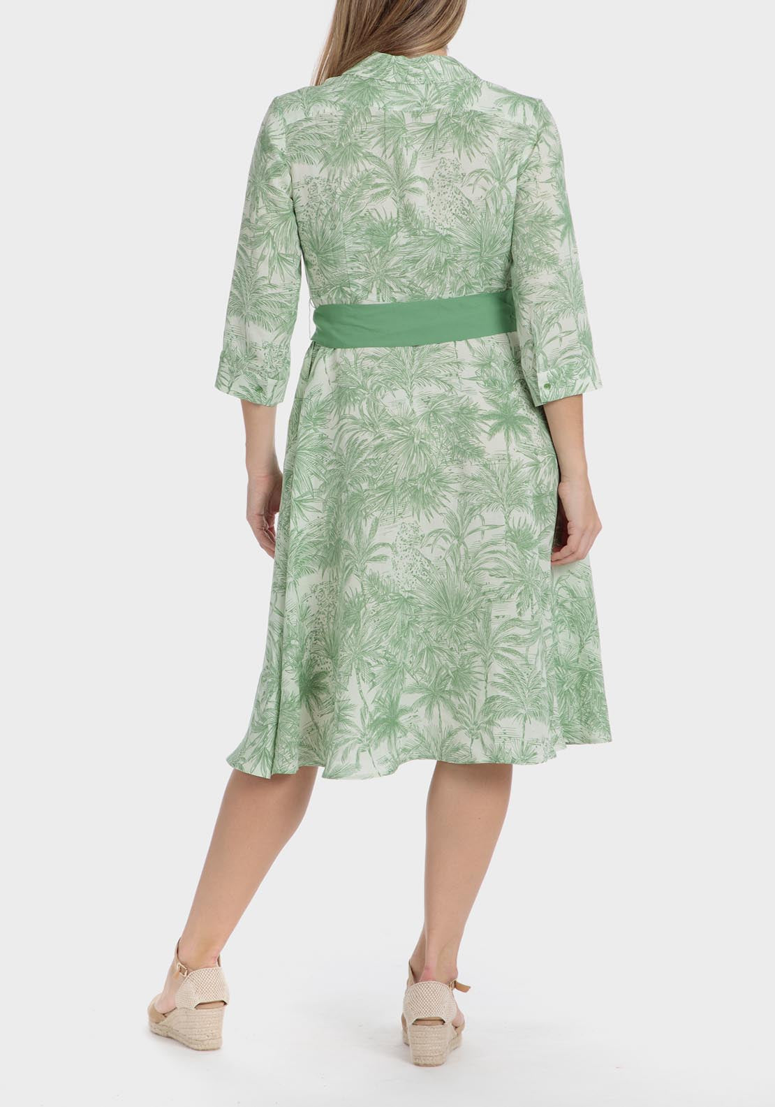 Punt Roma Printed Linen Dress - Green 2 Shaws Department Stores