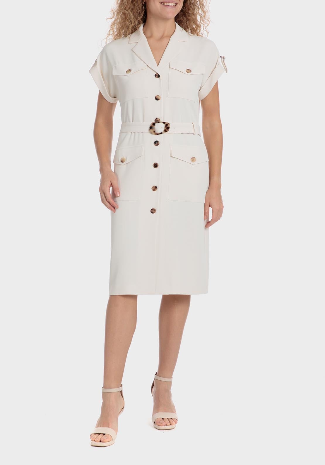 Punt Roma Belted Dress - Beige 1 Shaws Department Stores