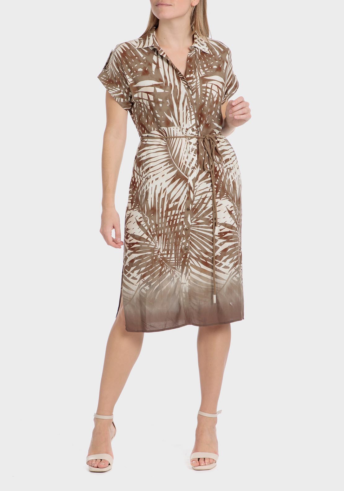 Punt Roma Tropical Print Dress - Brown 1 Shaws Department Stores