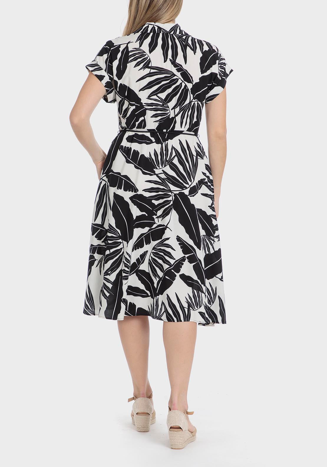 Punt Roma Leaves Print Dress - Black 2 Shaws Department Stores
