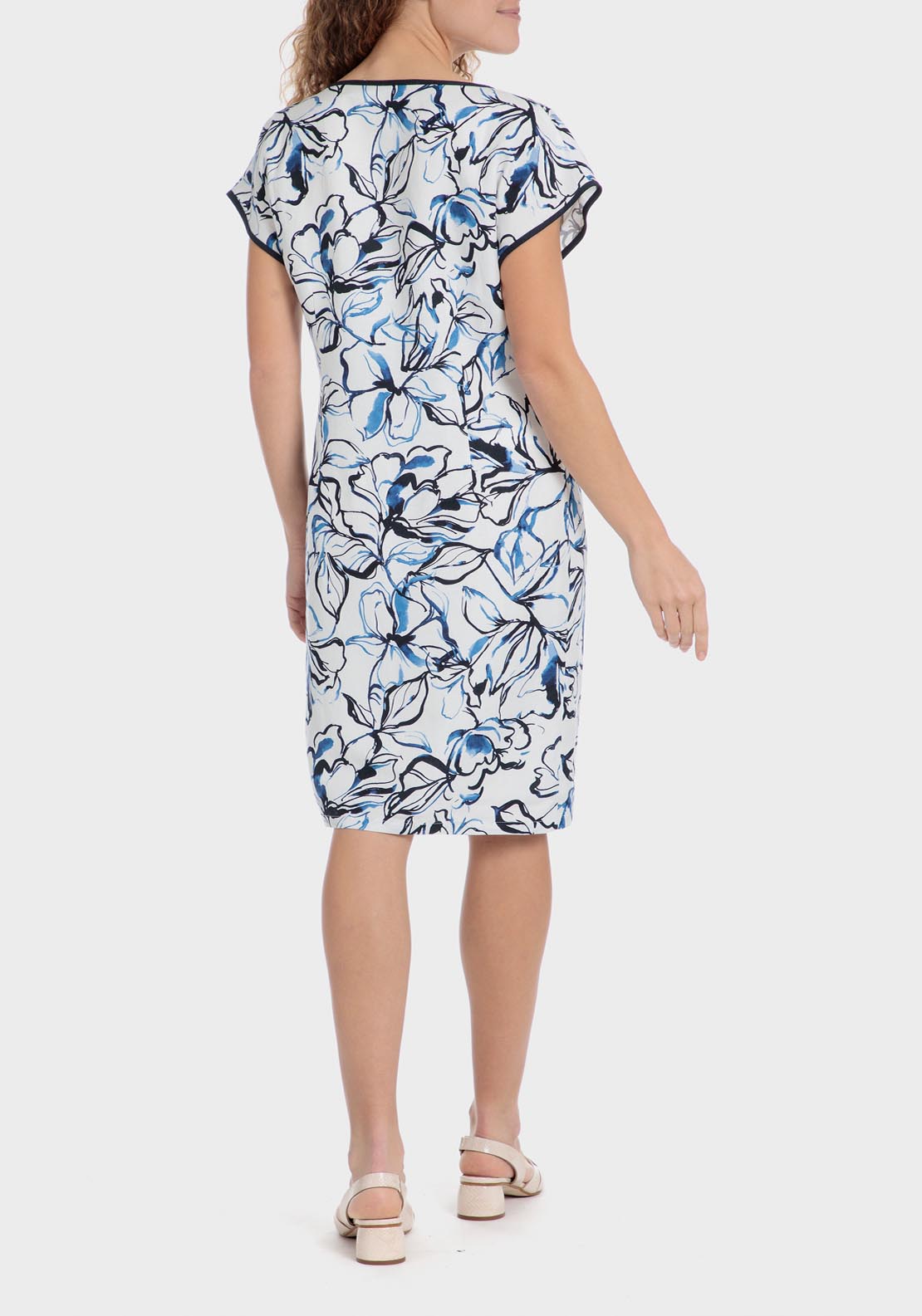 Punt Roma Printed Linen Blend Dress - Blue / Navy 2 Shaws Department Stores