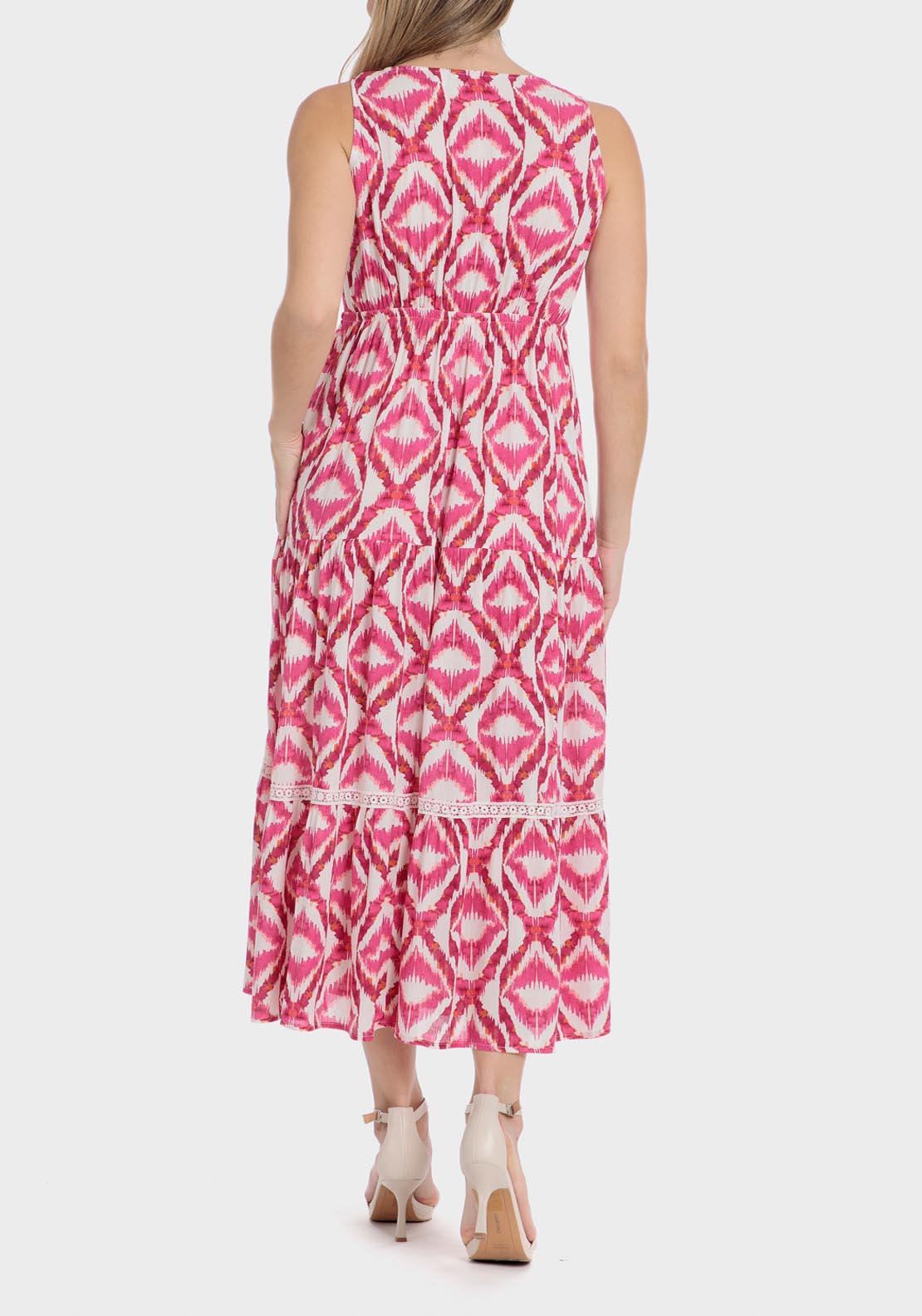 Punt Roma Long Printed Dress - Fuchsia 2 Shaws Department Stores