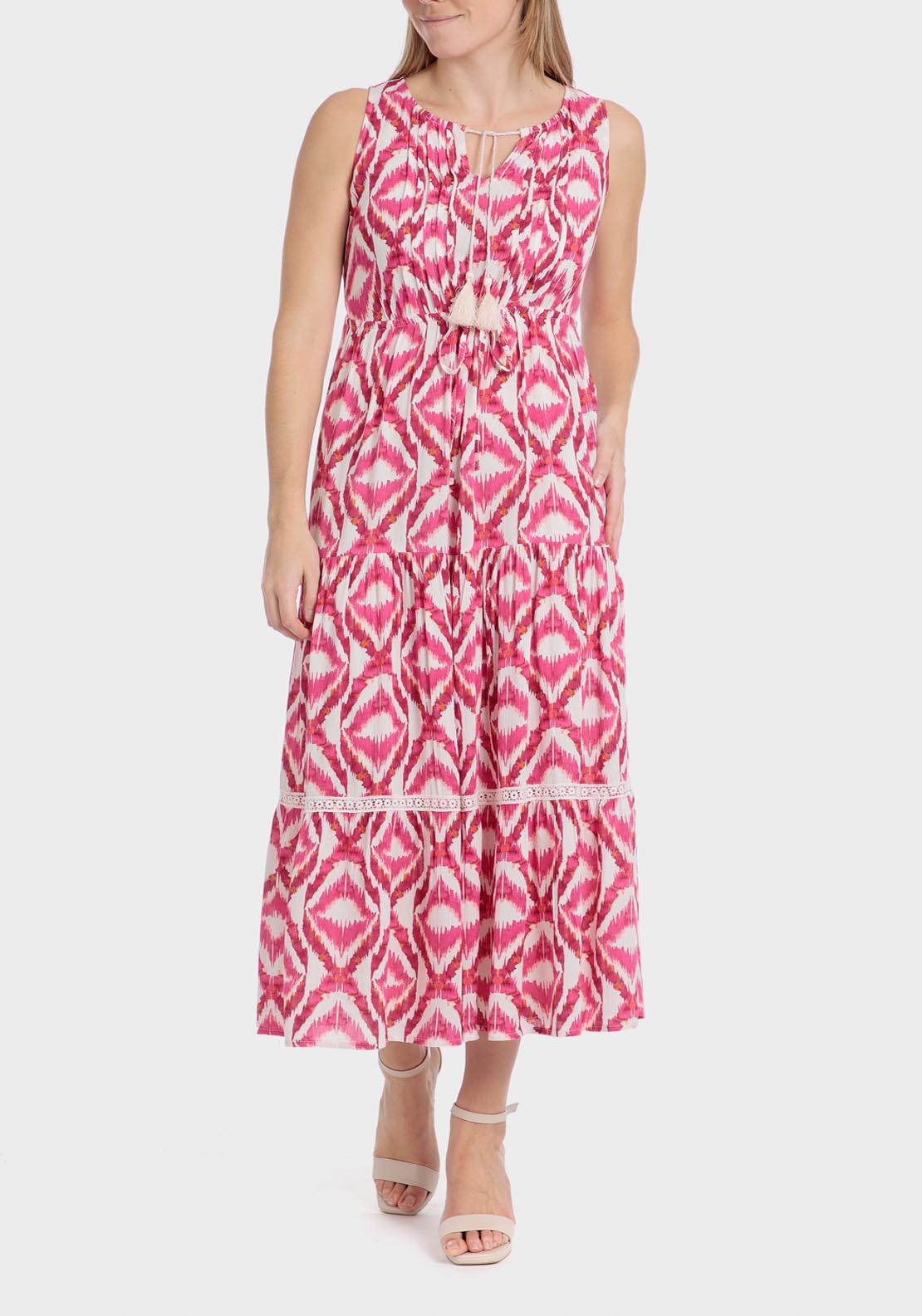 Punt Roma Long Printed Dress - Fuchsia 1 Shaws Department Stores