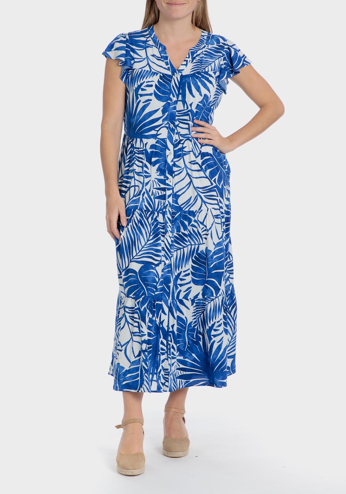 Punt Roma Long Printed Dress - Blue 1 Shaws Department Stores