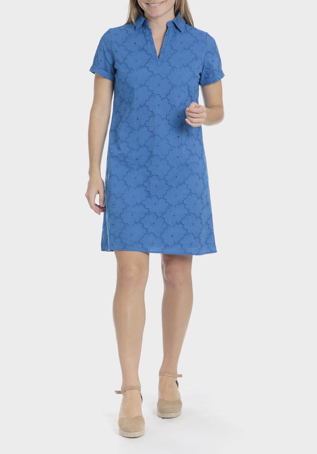 Punt Roma Embroidered Dress - Blue 1 Shaws Department Stores