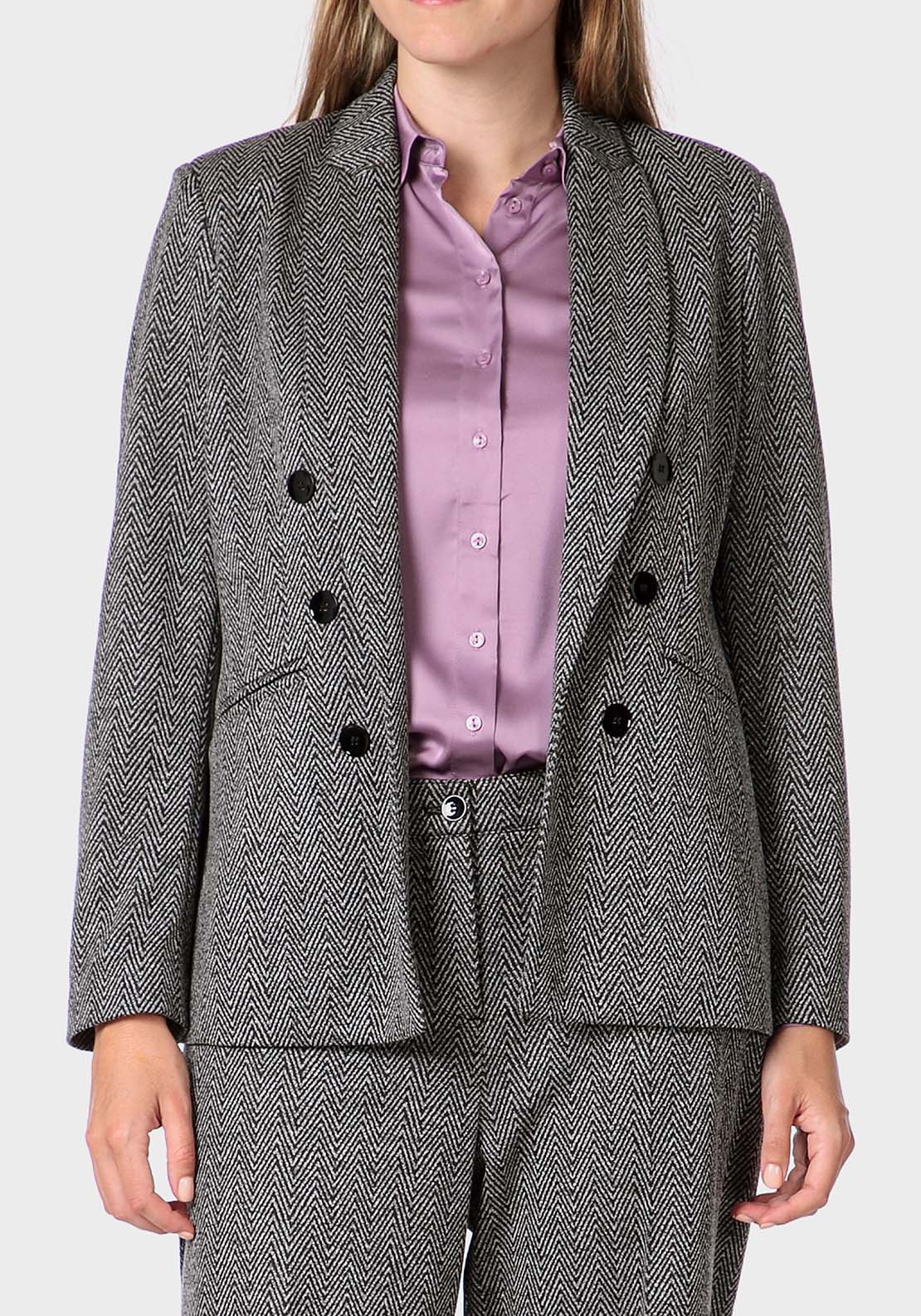 Punt Roma Herringbone Blazer - Grey 1 Shaws Department Stores