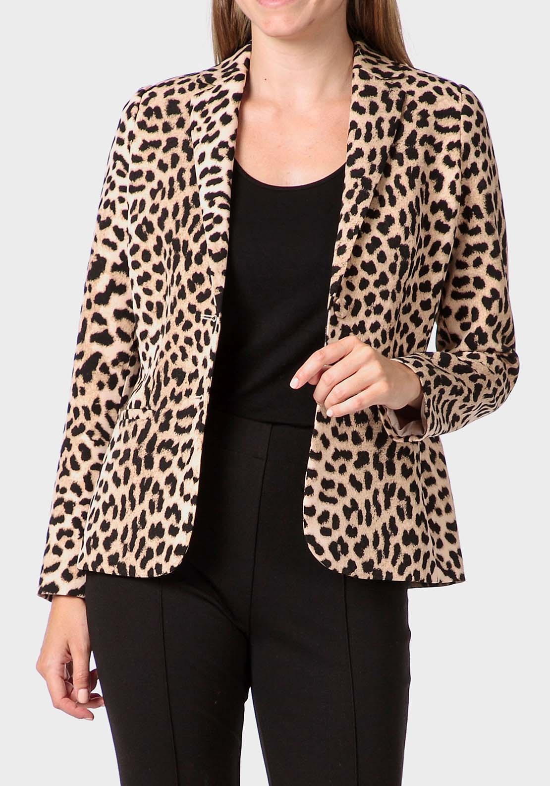 Punt Roma Animal Print Blazer - Beige 1 Shaws Department Stores