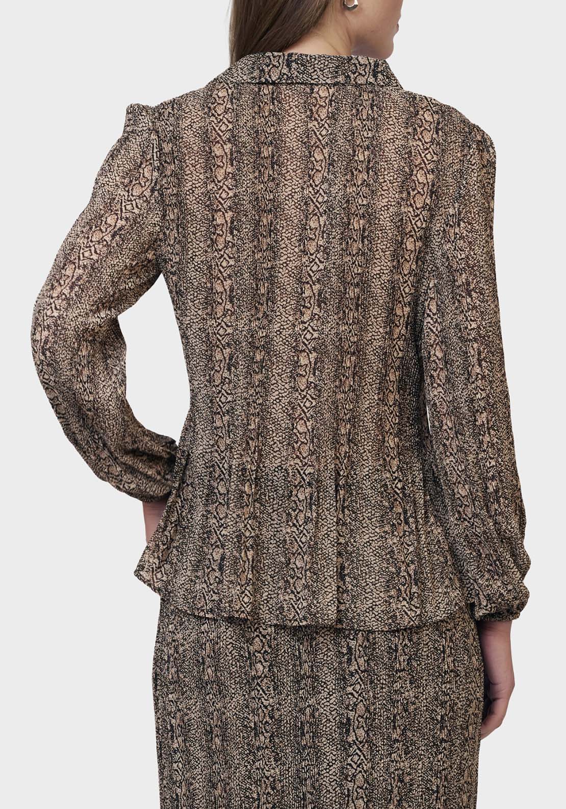 Punt Roma Printed Pleated Shirt - Brown 2 Shaws Department Stores